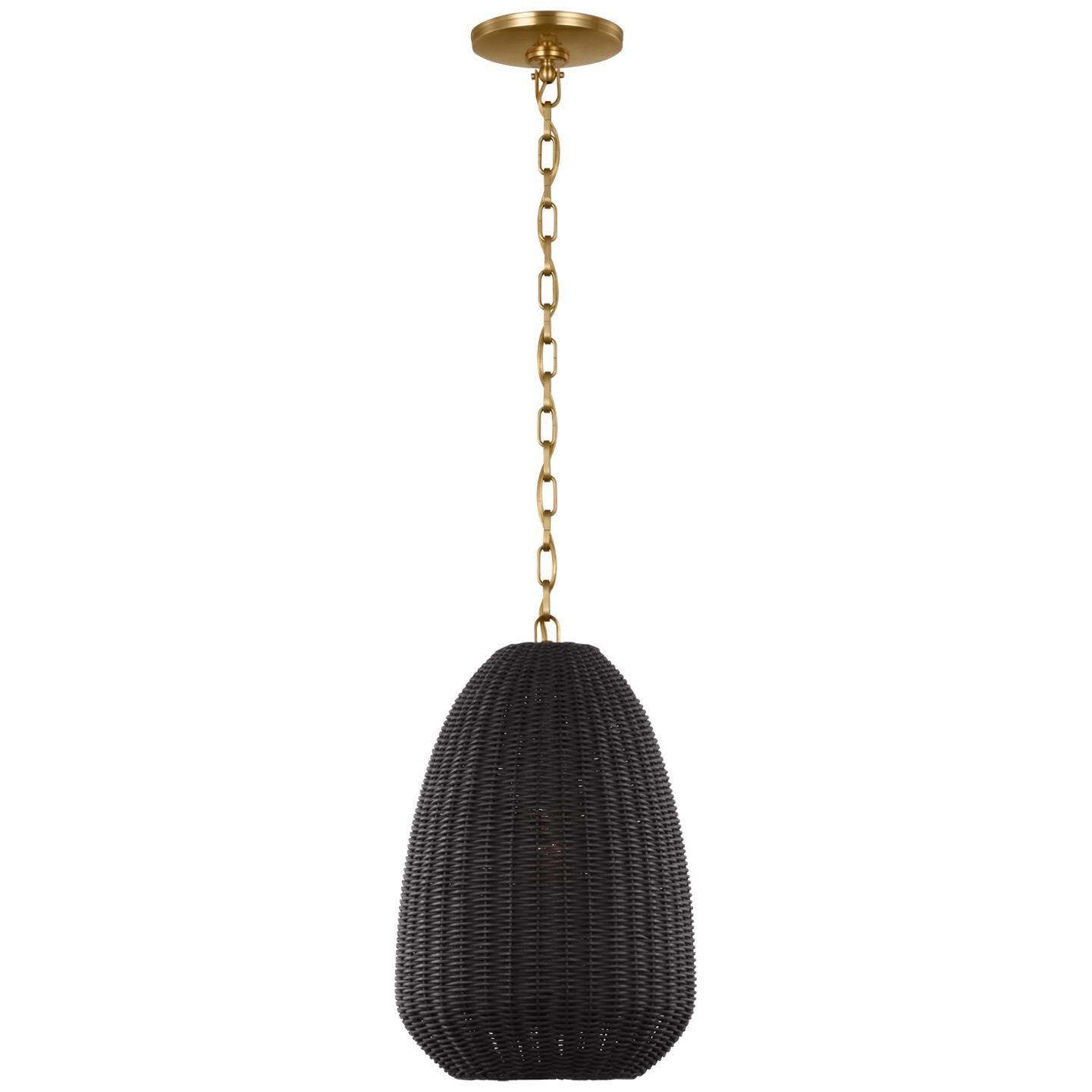 Shown in Antique-Burnished Brass finish and Charcoal Wicker shade