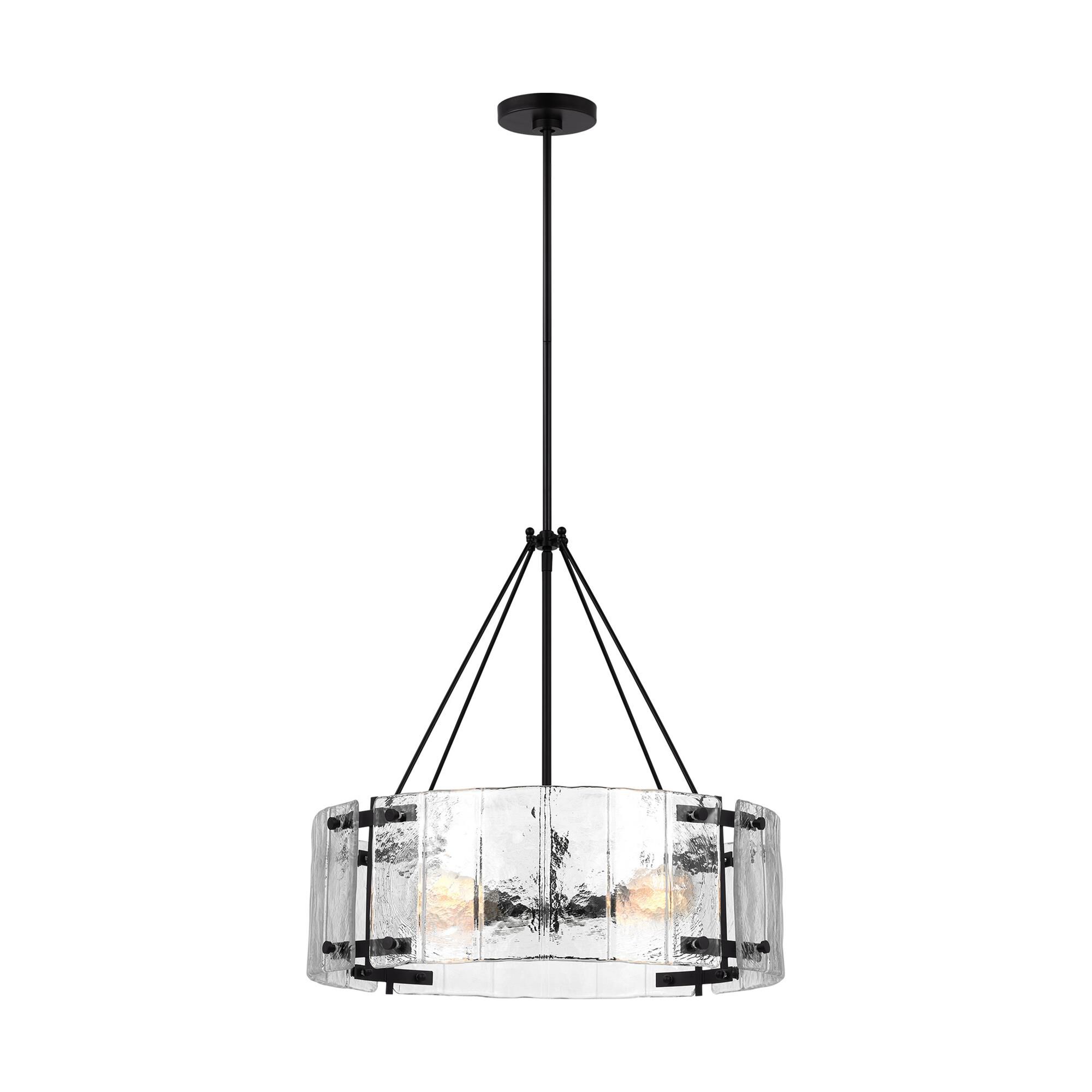 Shown in Aged Iron finish and Clear Textured glass