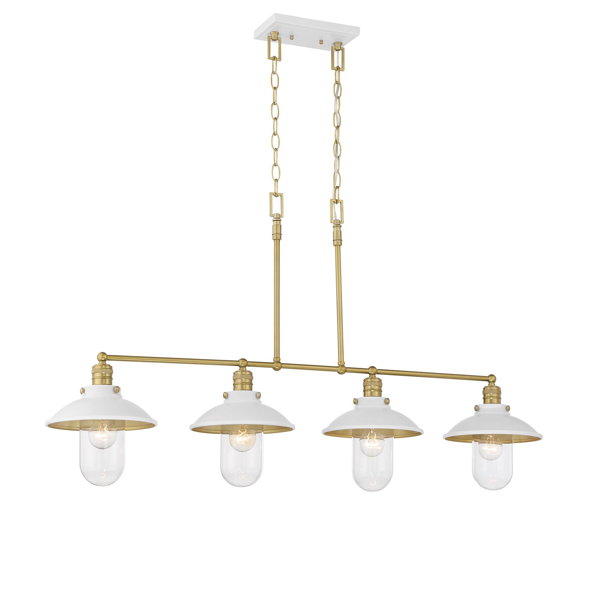 Shown in White and Soft Brass finish and Clear glass
