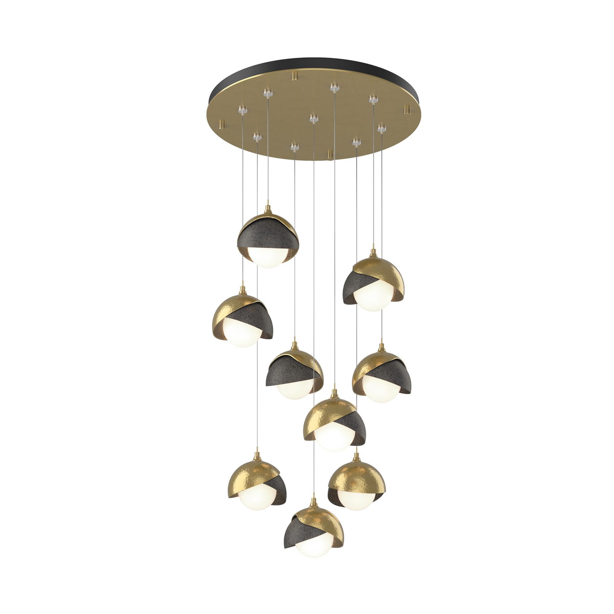Shown in Modern Brass finish and Opal (Gg) glass and Natural Iron (20) accent