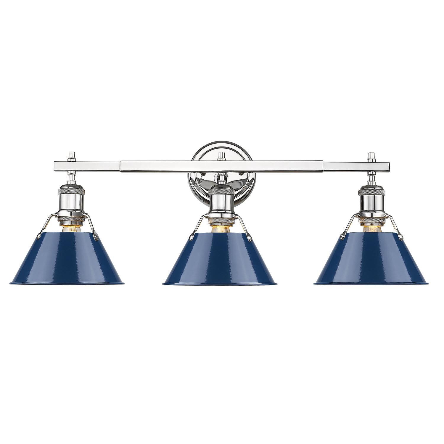 Shown in Chrome finish and Opal glass and Navy Blue shade