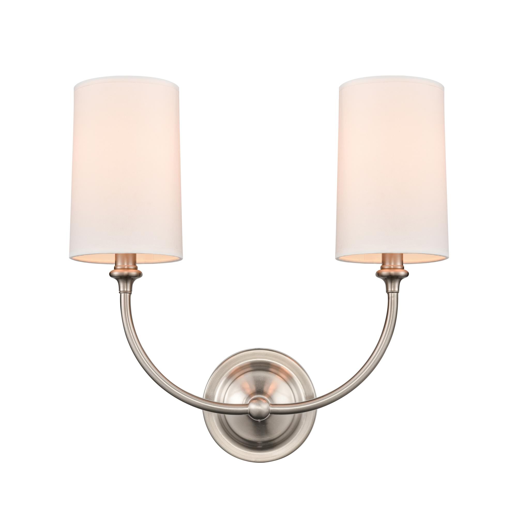 Shown in Brushed Satin Nickel and Off-White finish and Off-White Cotton Fabric shade