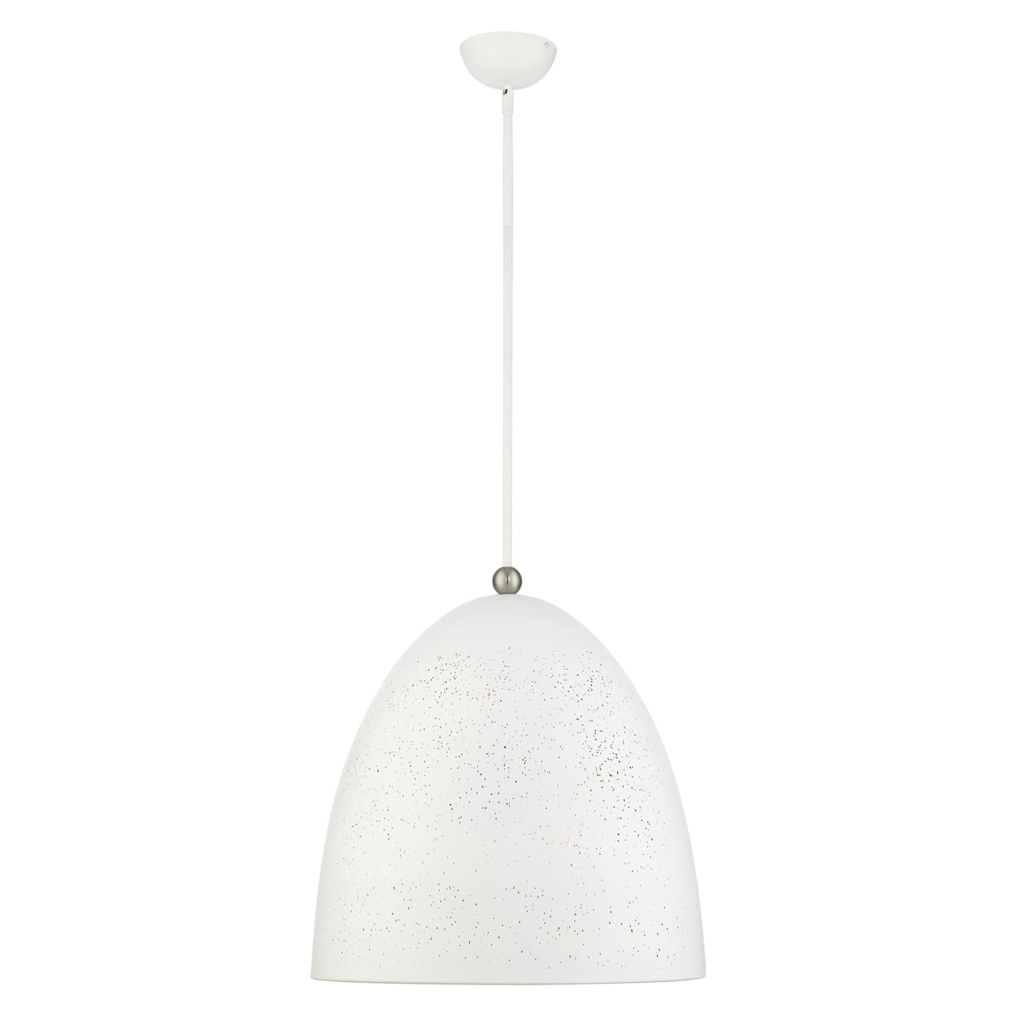 Shown in White With Brushed Nickel finish and White Ornamental Metal With Gold Inside shade