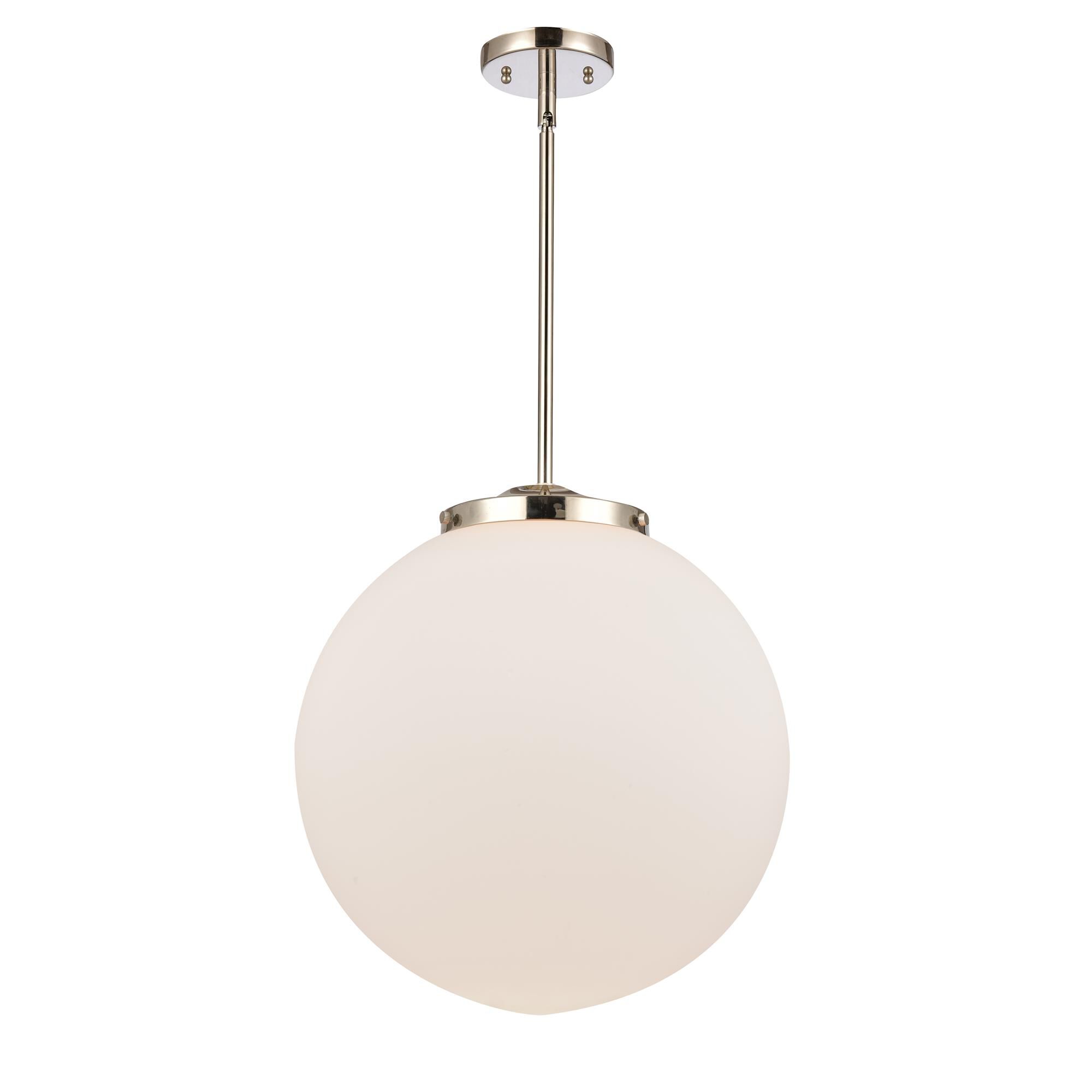 Shown in Polished Nickel finish and Matte White Cased Beacon glass