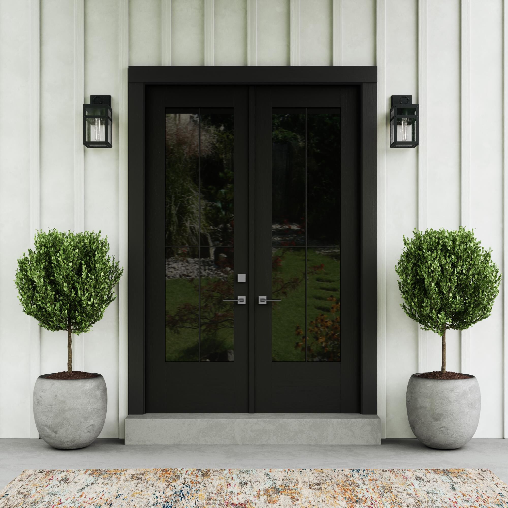 Shown in Black finish and Clear Seeded glass