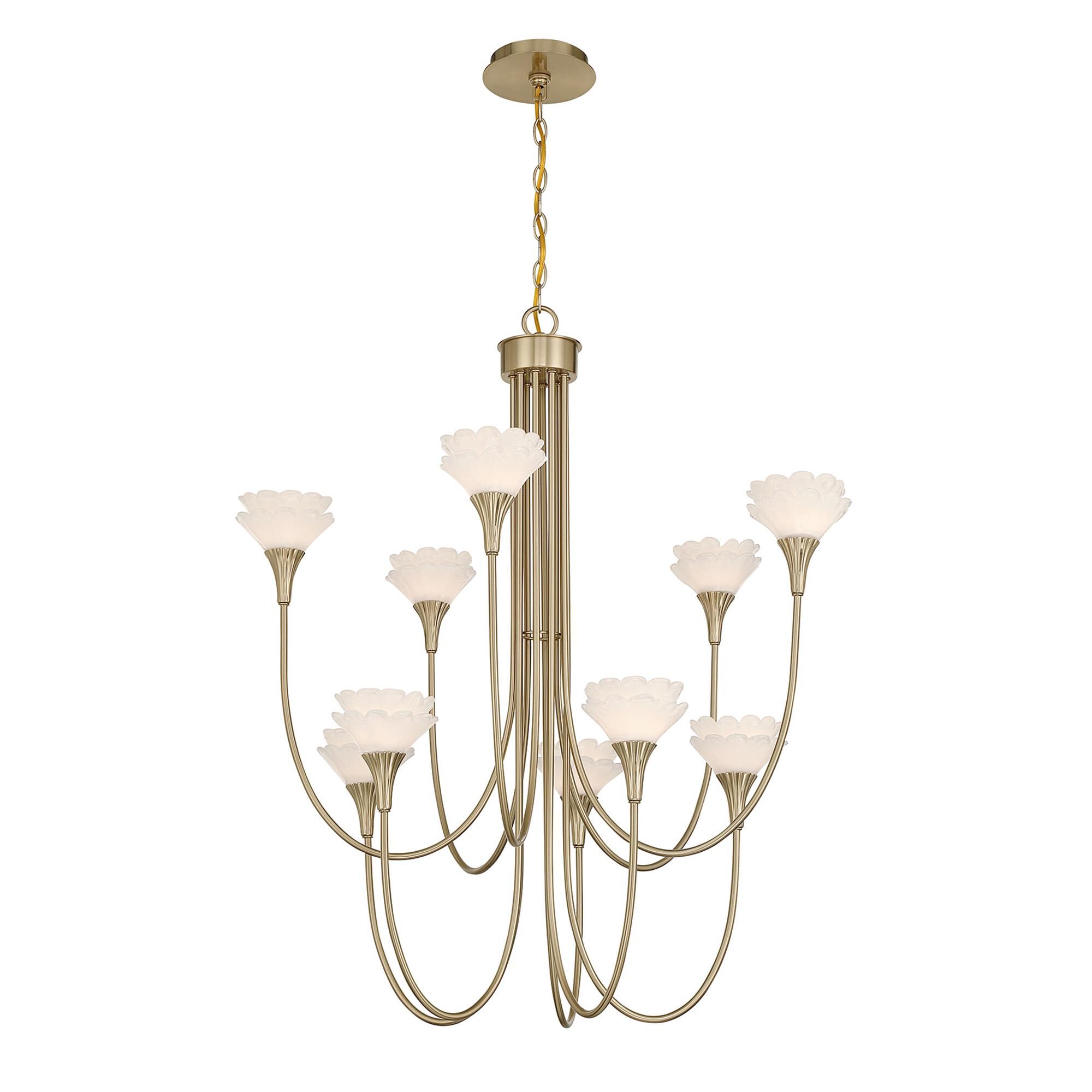 Shown in Noble Brass finish and White glass