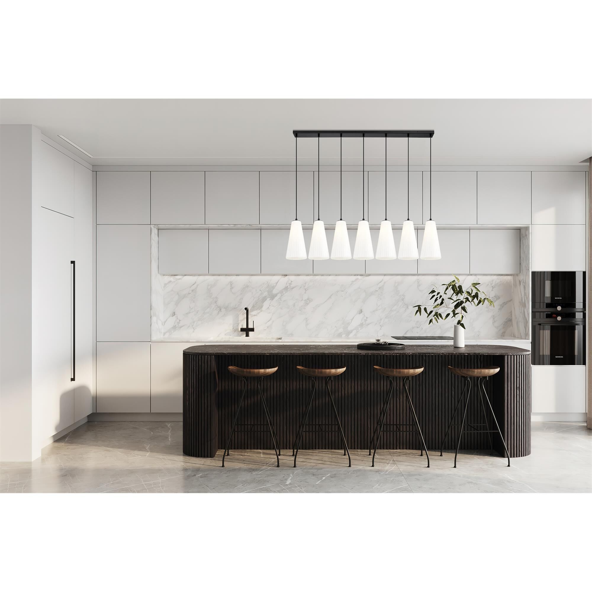 Shown in Matte Black finish and White glass and White shade