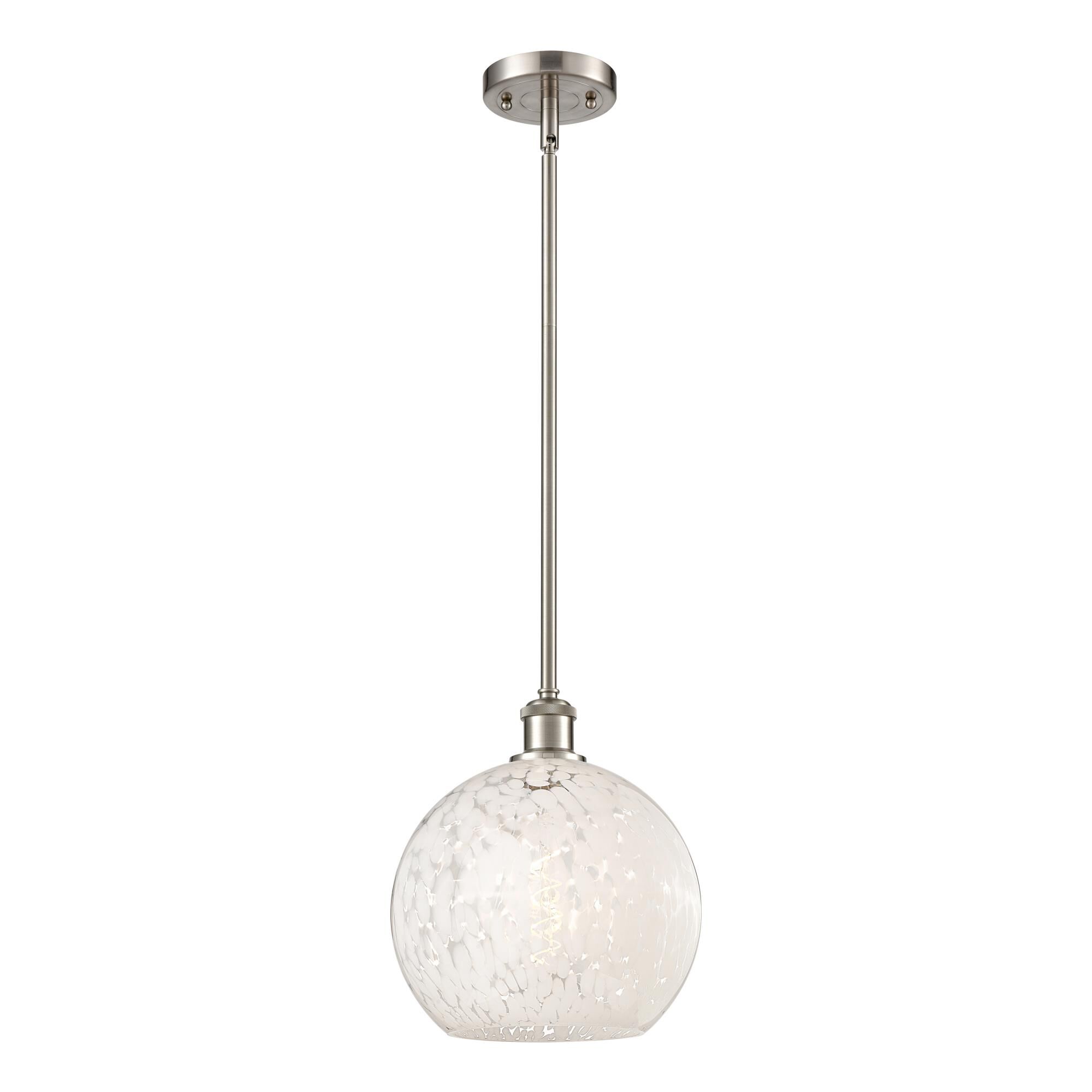 Shown in Brushed Satin Nickel finish and White Mouchette glass