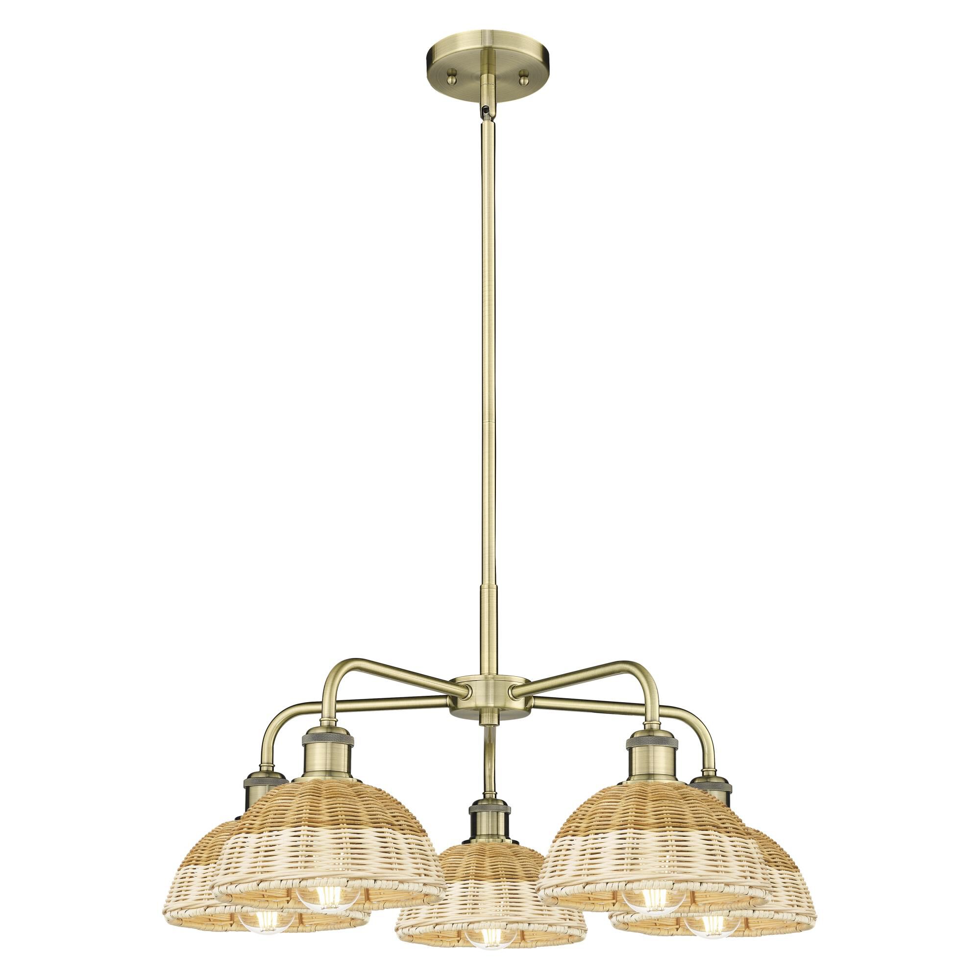 Shown in Antique Brass finish and Natural shade
