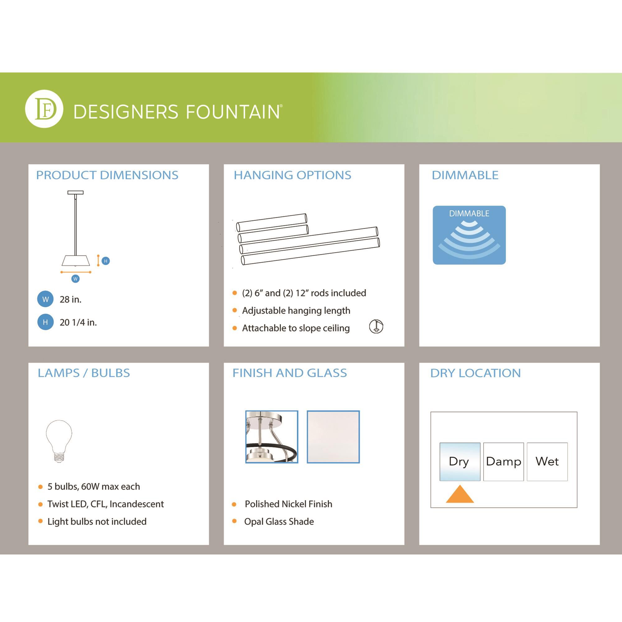 Elle 28 Inch 5 Light Chandelier by Designers Fountain