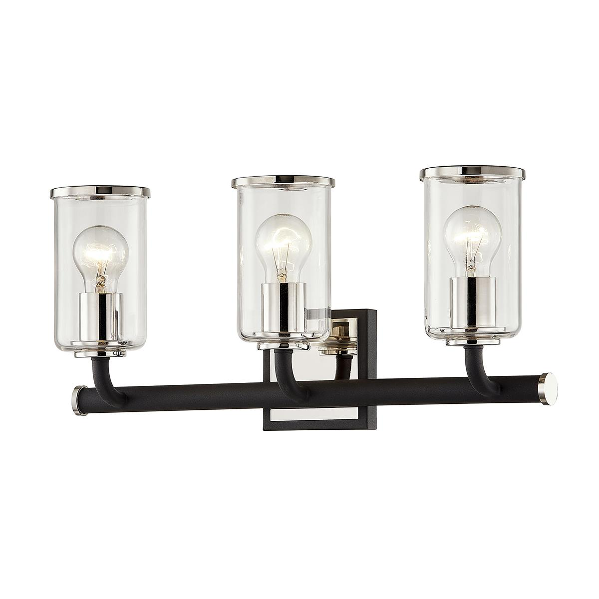 Shown in Carbide Black And Polish Nickel finish and Clear glass and Glass shade