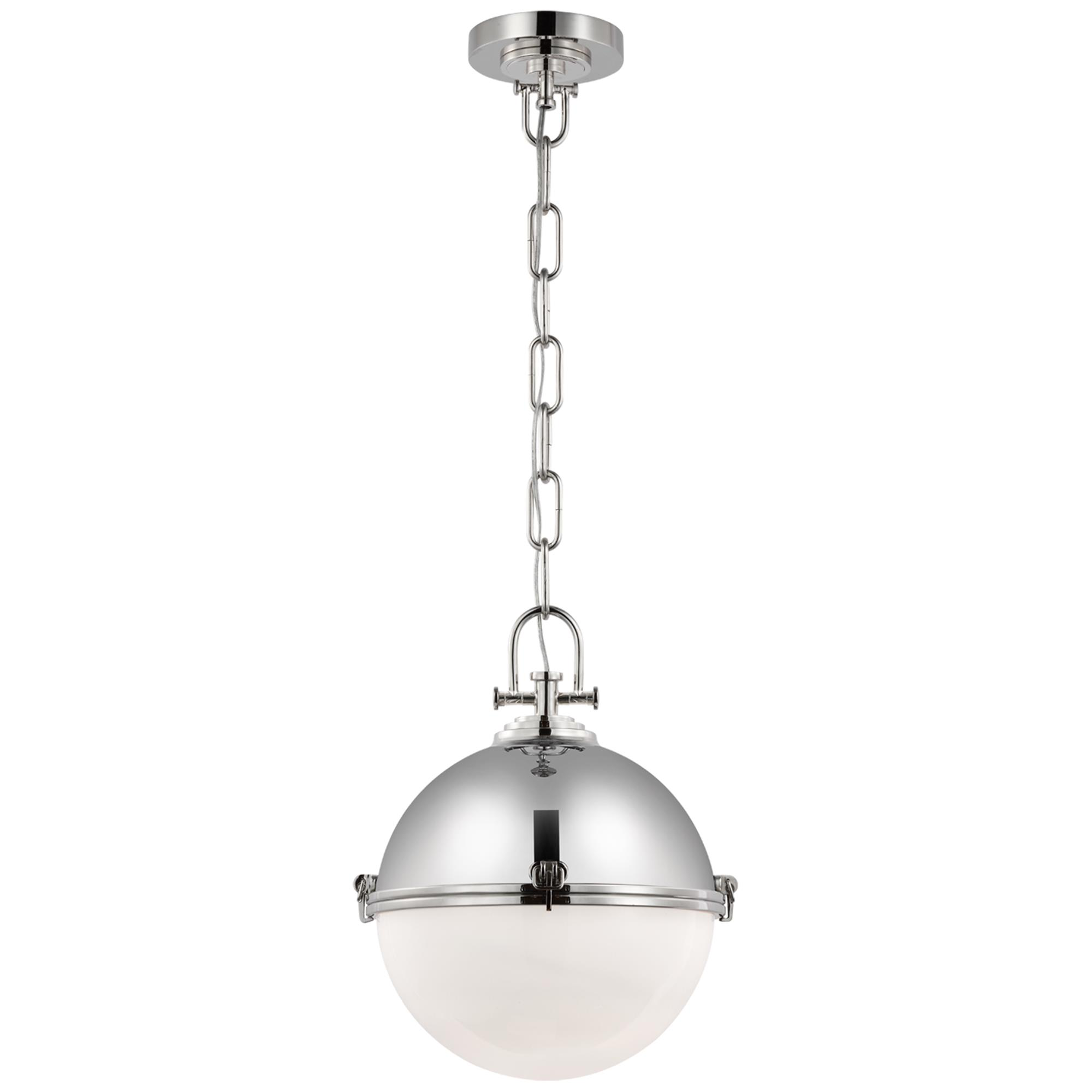 Shown in Polished Nickel finish and White glass
