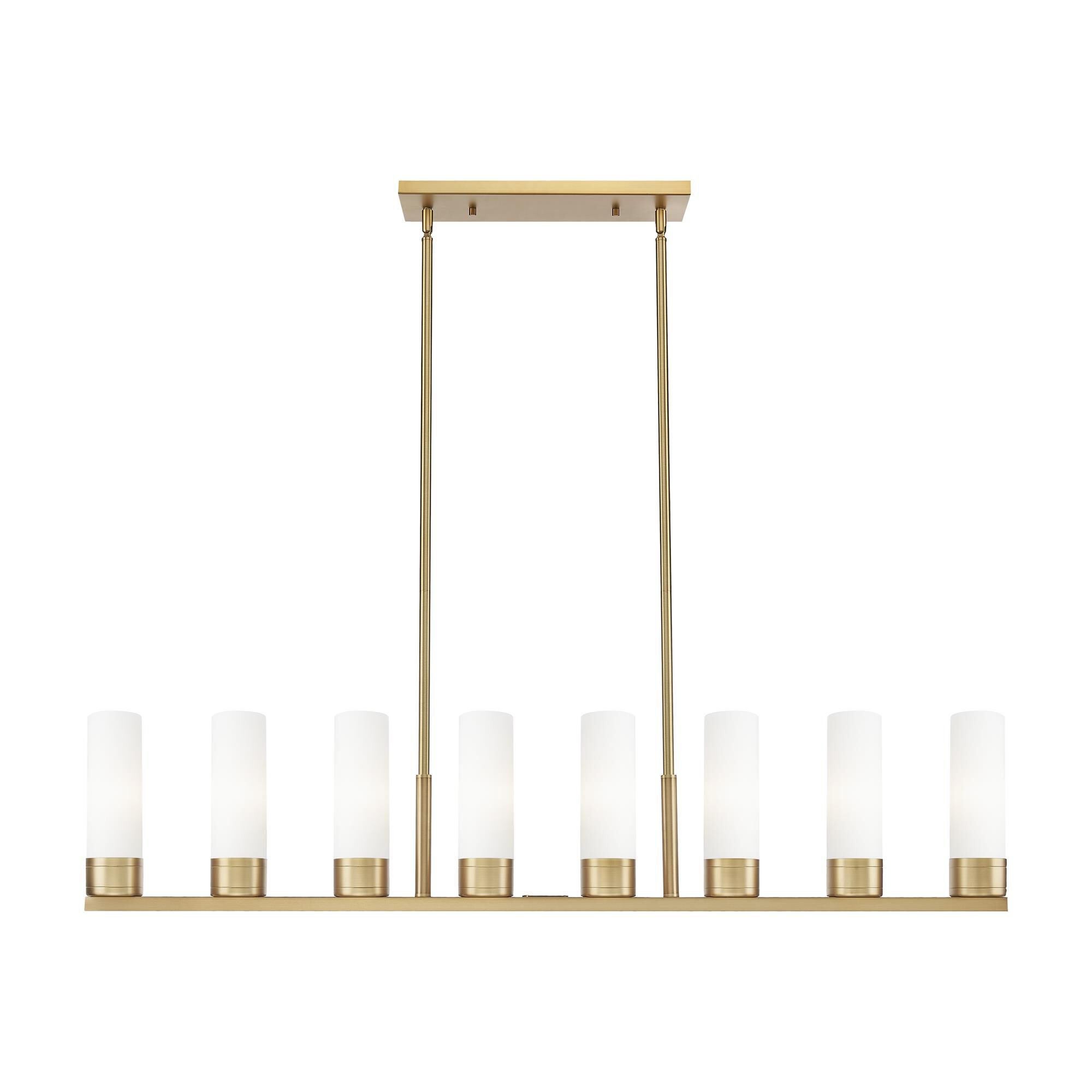 Shown in Brushed Brass finish and White glass