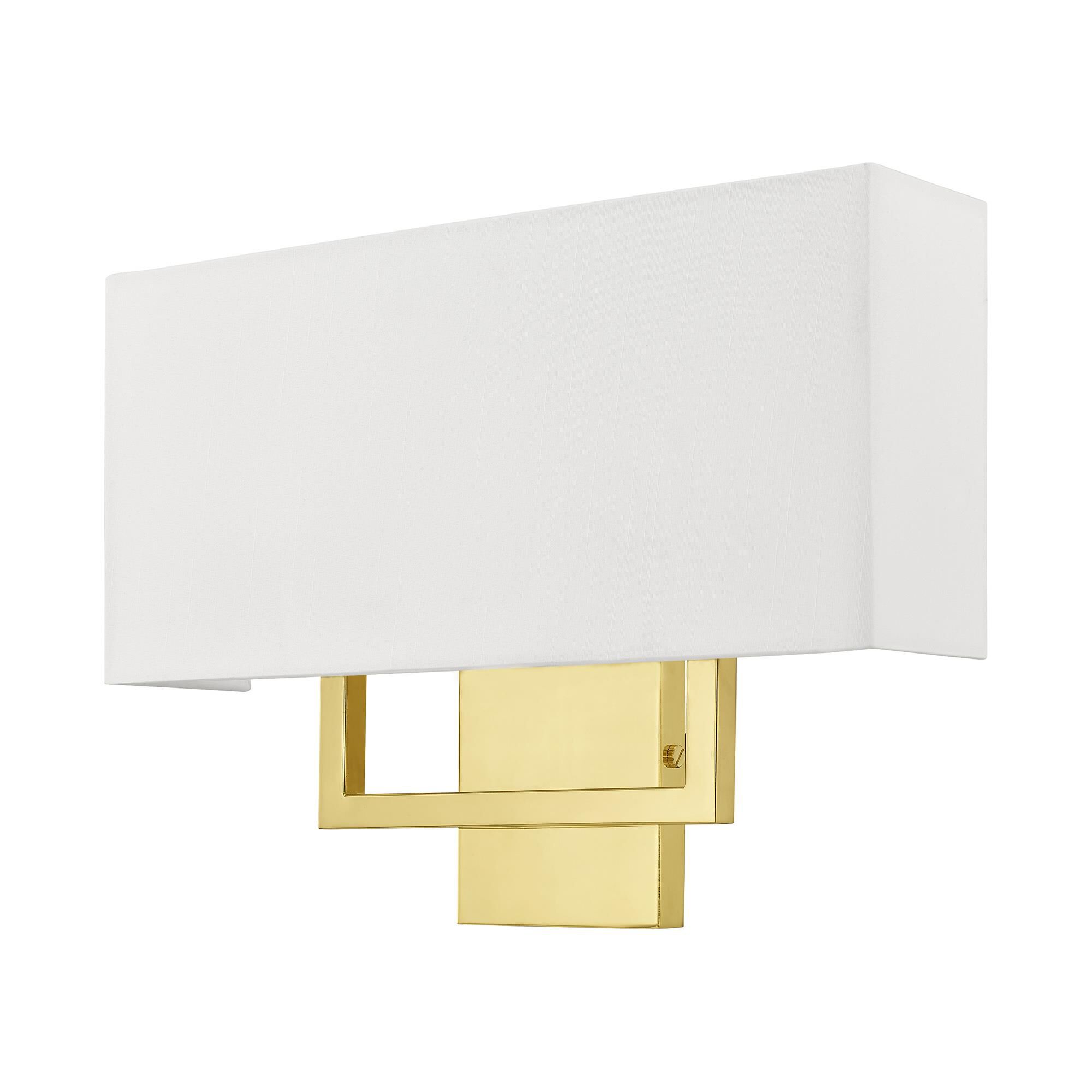 Shown in Polished Brass finish and Hand Crafted Off-White Fabric Outside & White Fabric Inside Hardback shade