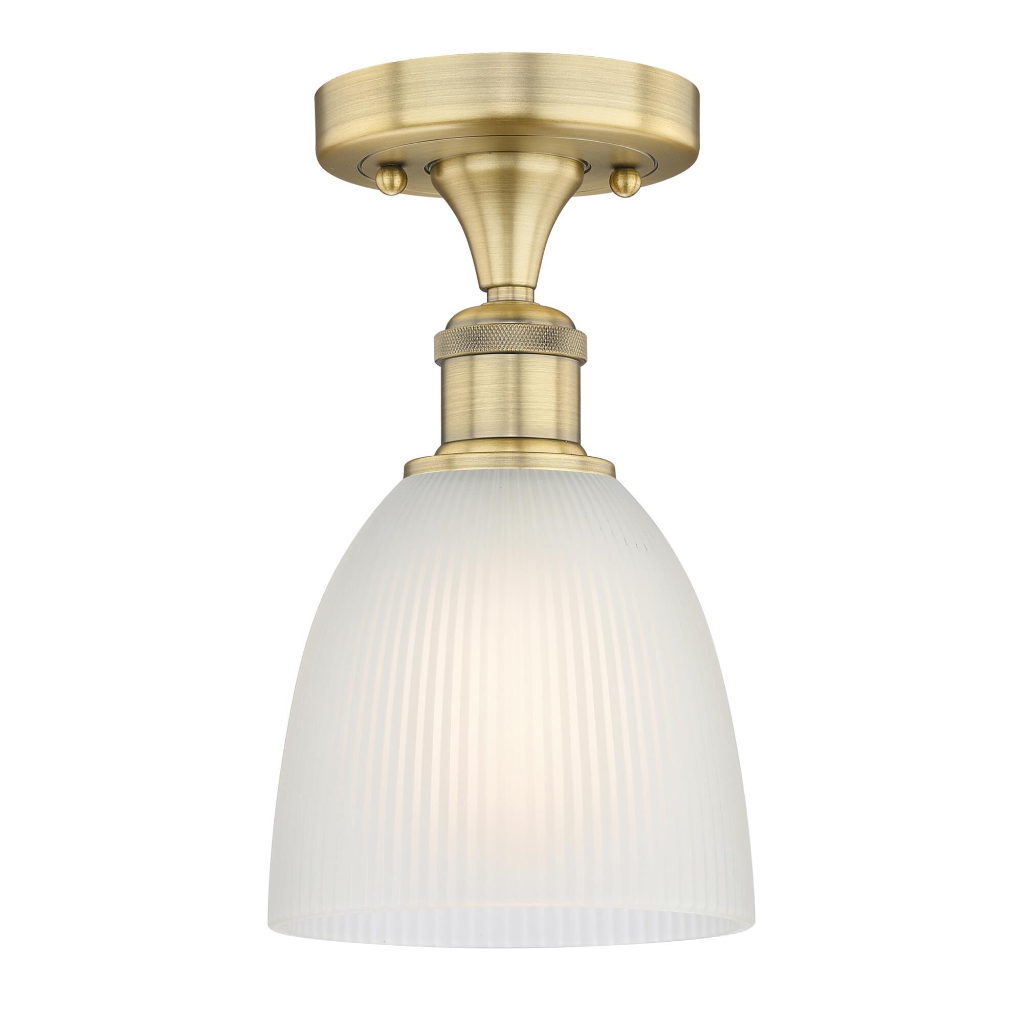 Shown in Brushed Brass finish and White glass