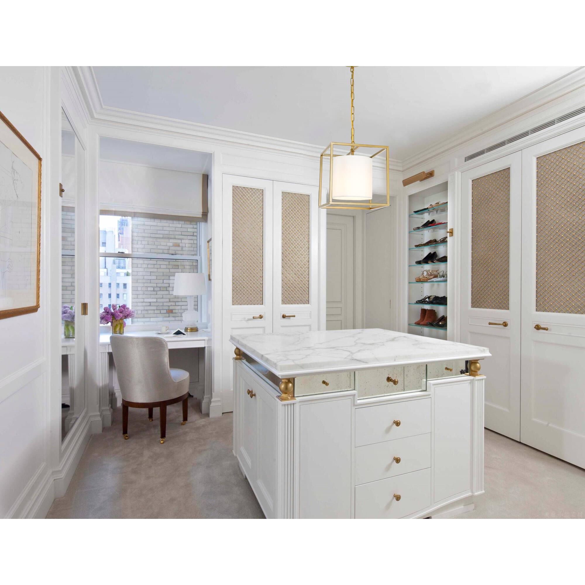 Shown in Brass finish and White Fabric shade