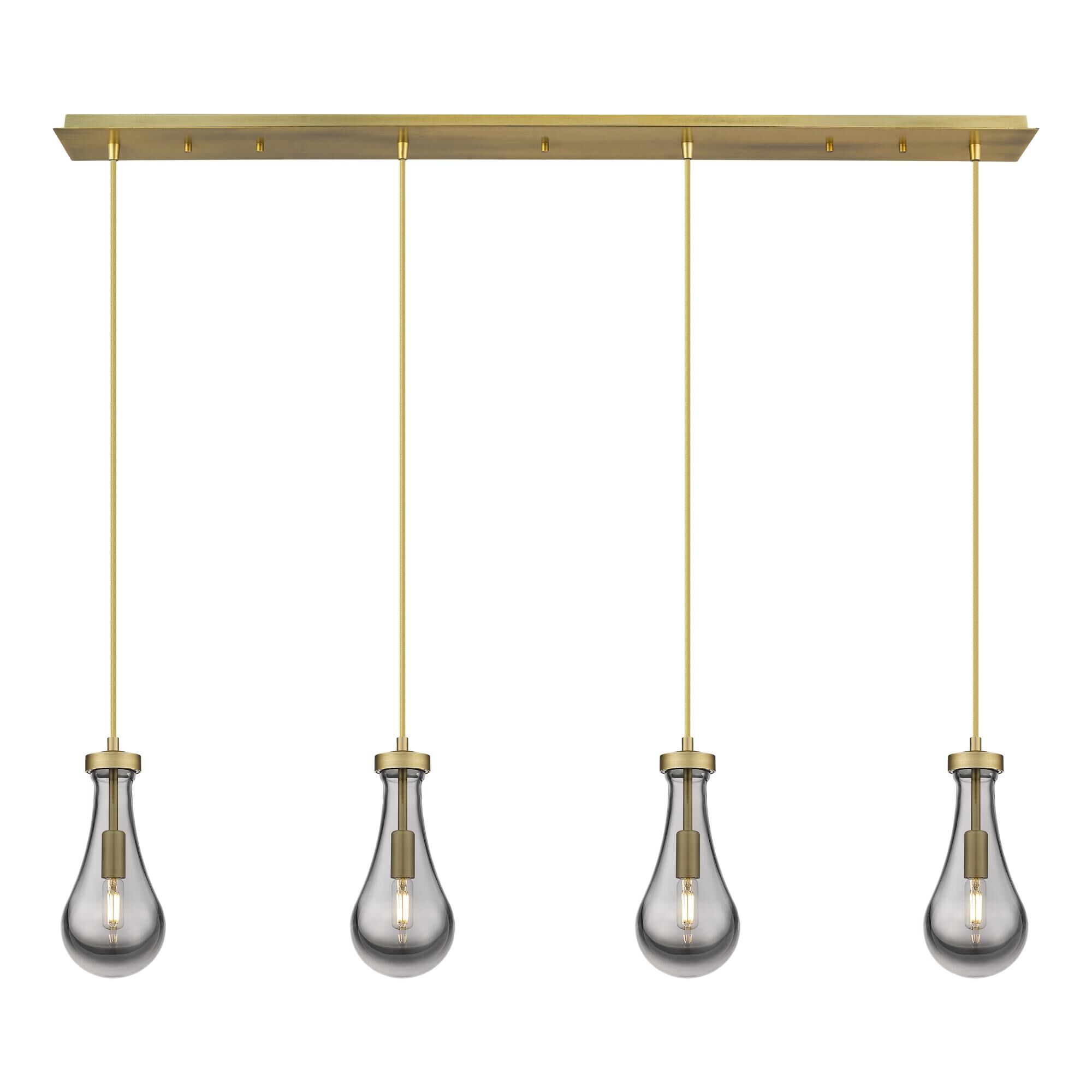 Shown in Brushed Brass finish and Light Smoke glass and Light Smoke Glass shade