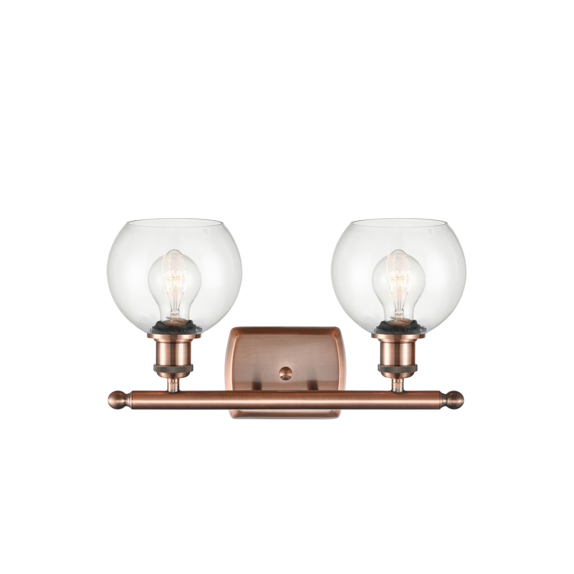 Shown in Antique Copper finish and Clear Athens glass and No Shade shade
