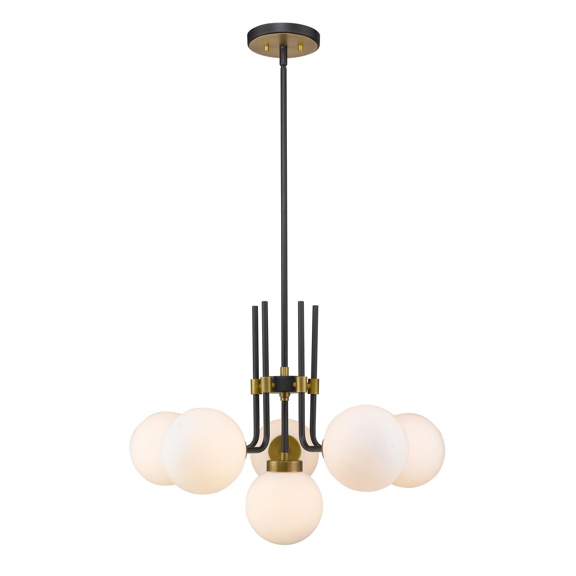 Shown in Matte Black + Olde Brass finish and Glass shade