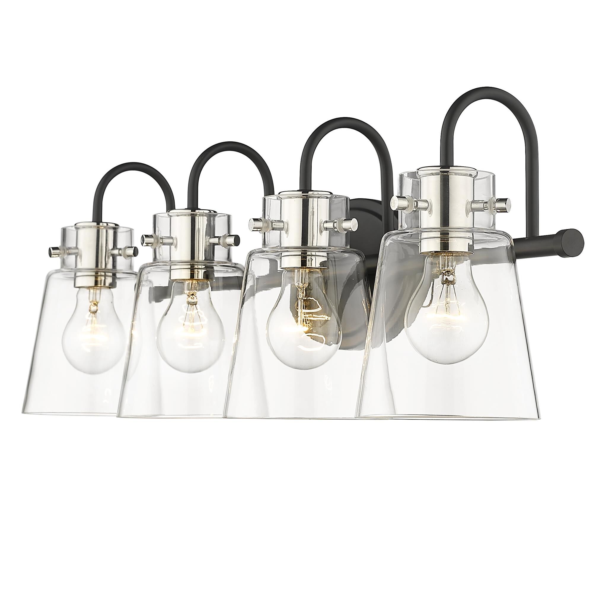 Shown in Matte Black And Polished Nickel finish and Clear Glass shade