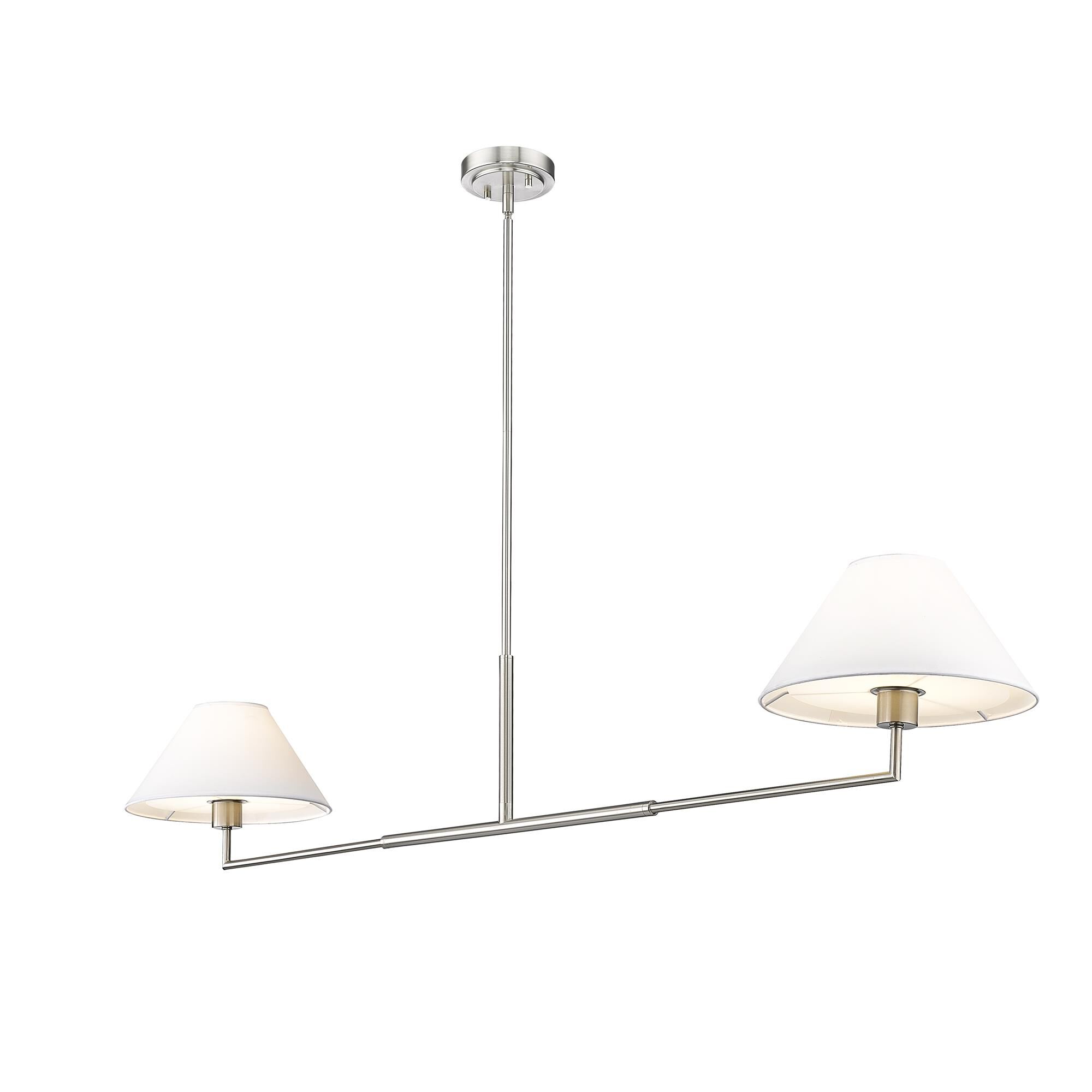 Shown in Brushed Nickel finish and White Linen glass and White Linen shade