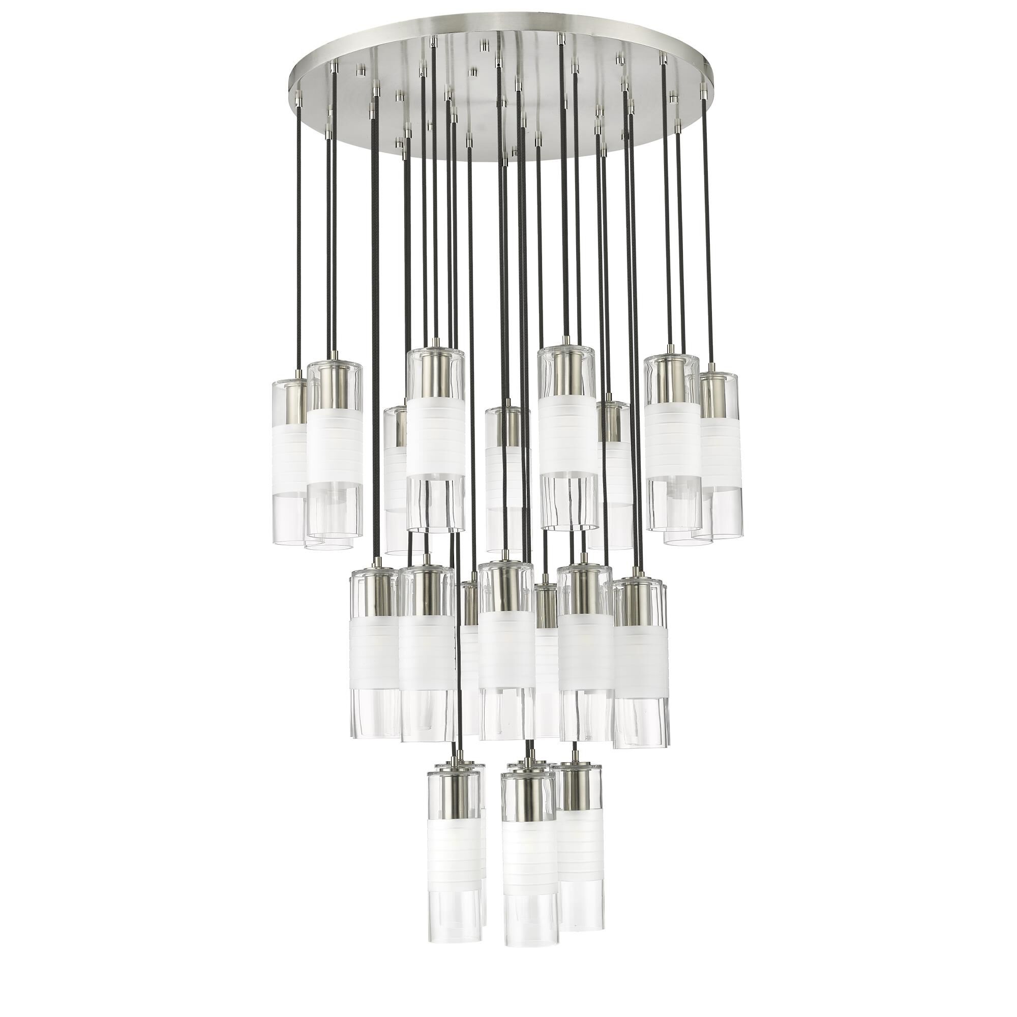 Shown in Brushed Nickel finish and Clear and Frosted glass