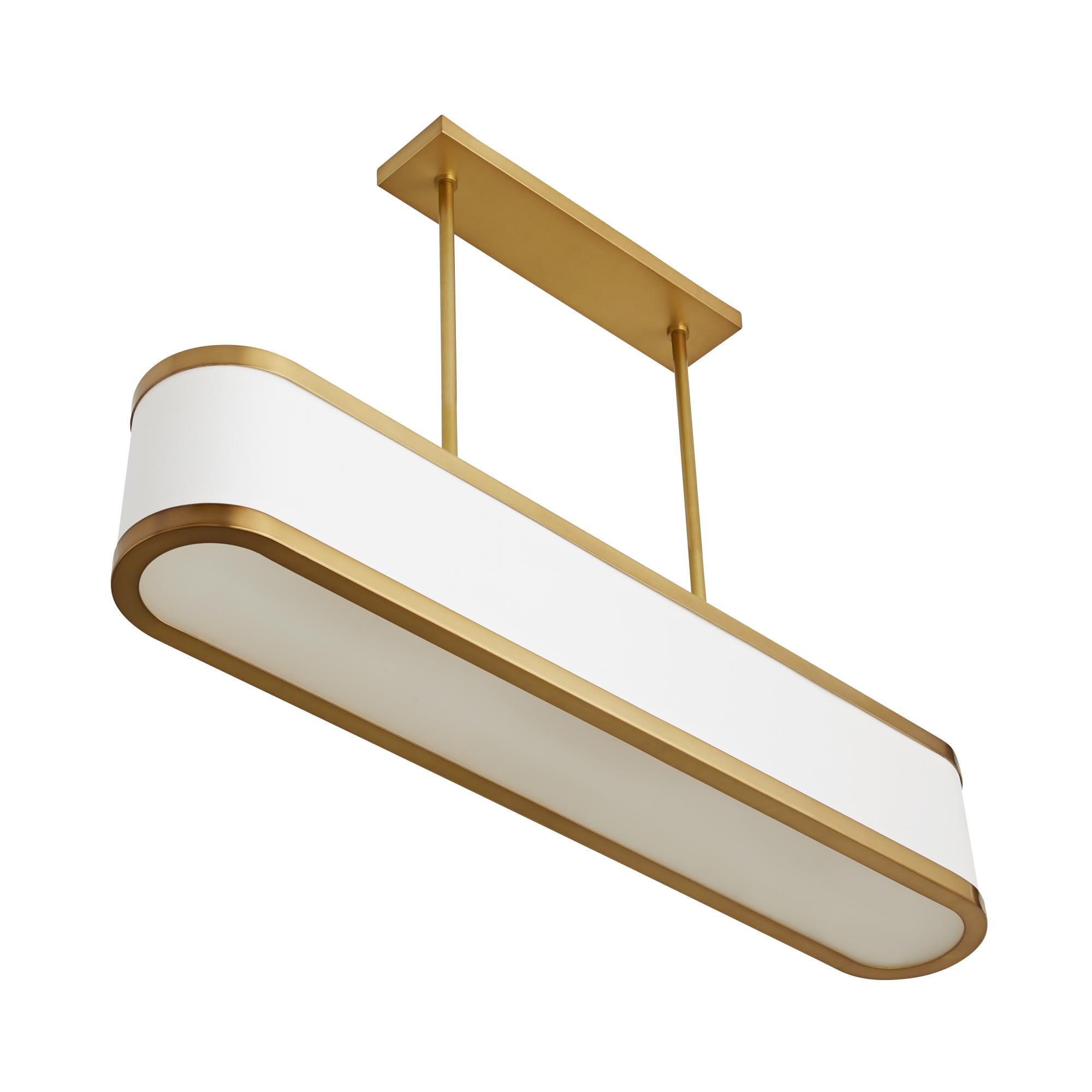 Shown in Antique Brass finish and Linen shade