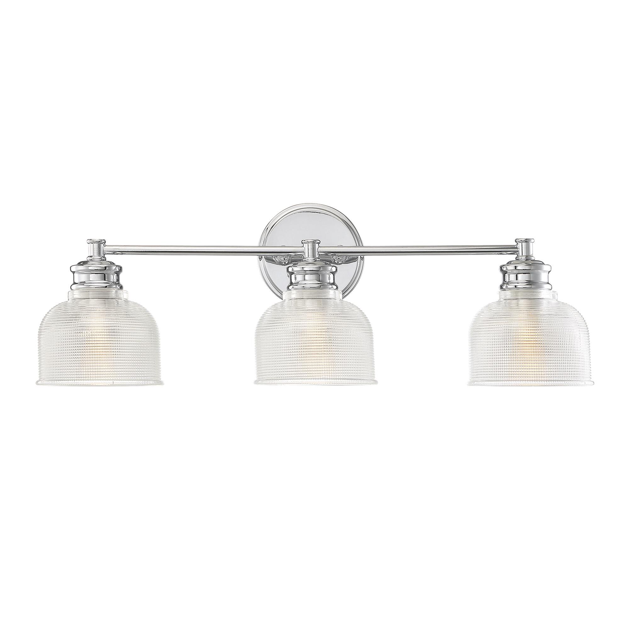 Shown in Chrome finish and Clear Halophane glass