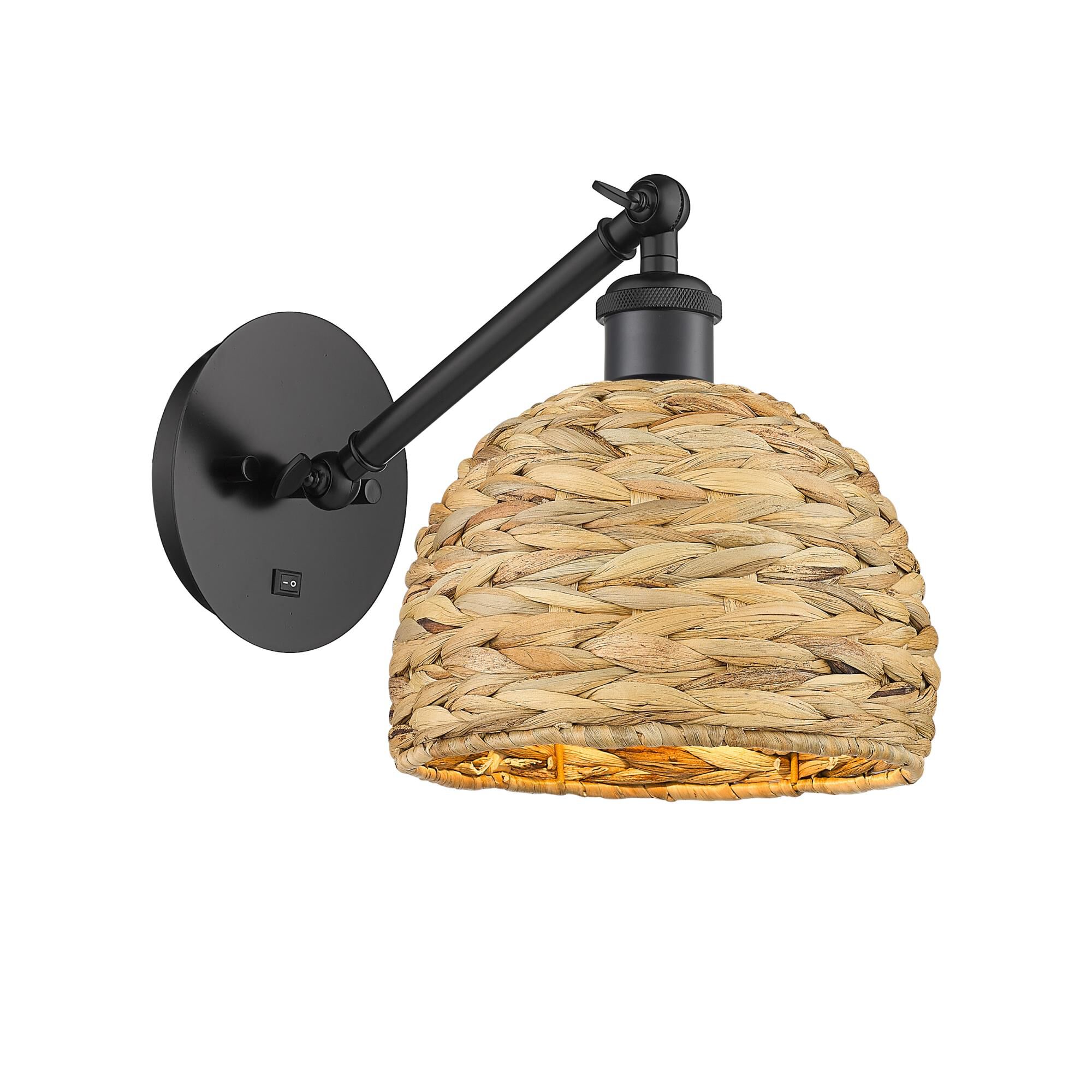 Bruno Marashlian Woven Rattan 8 Inch Wall Swing Lamp by Innovations Lighting