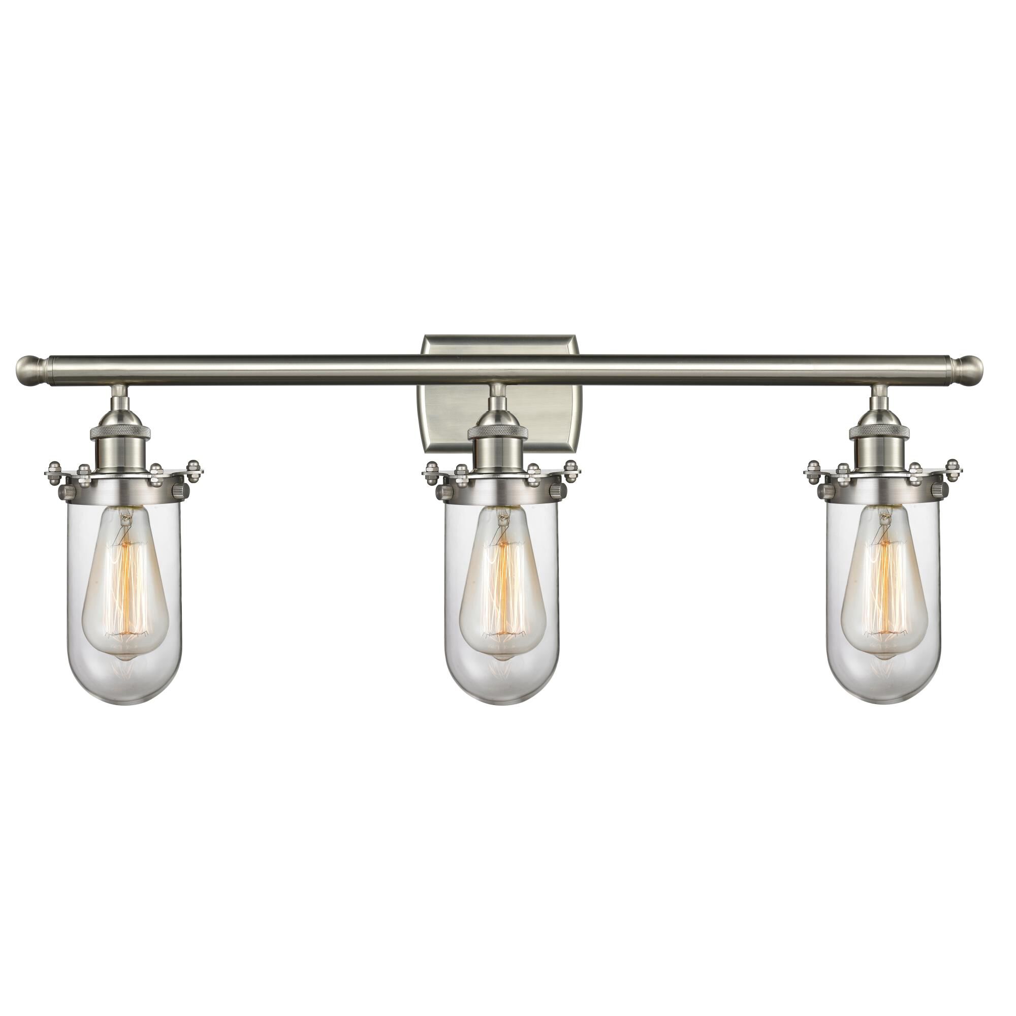 Shown in Brushed Satin Nickel finish and Clear glass