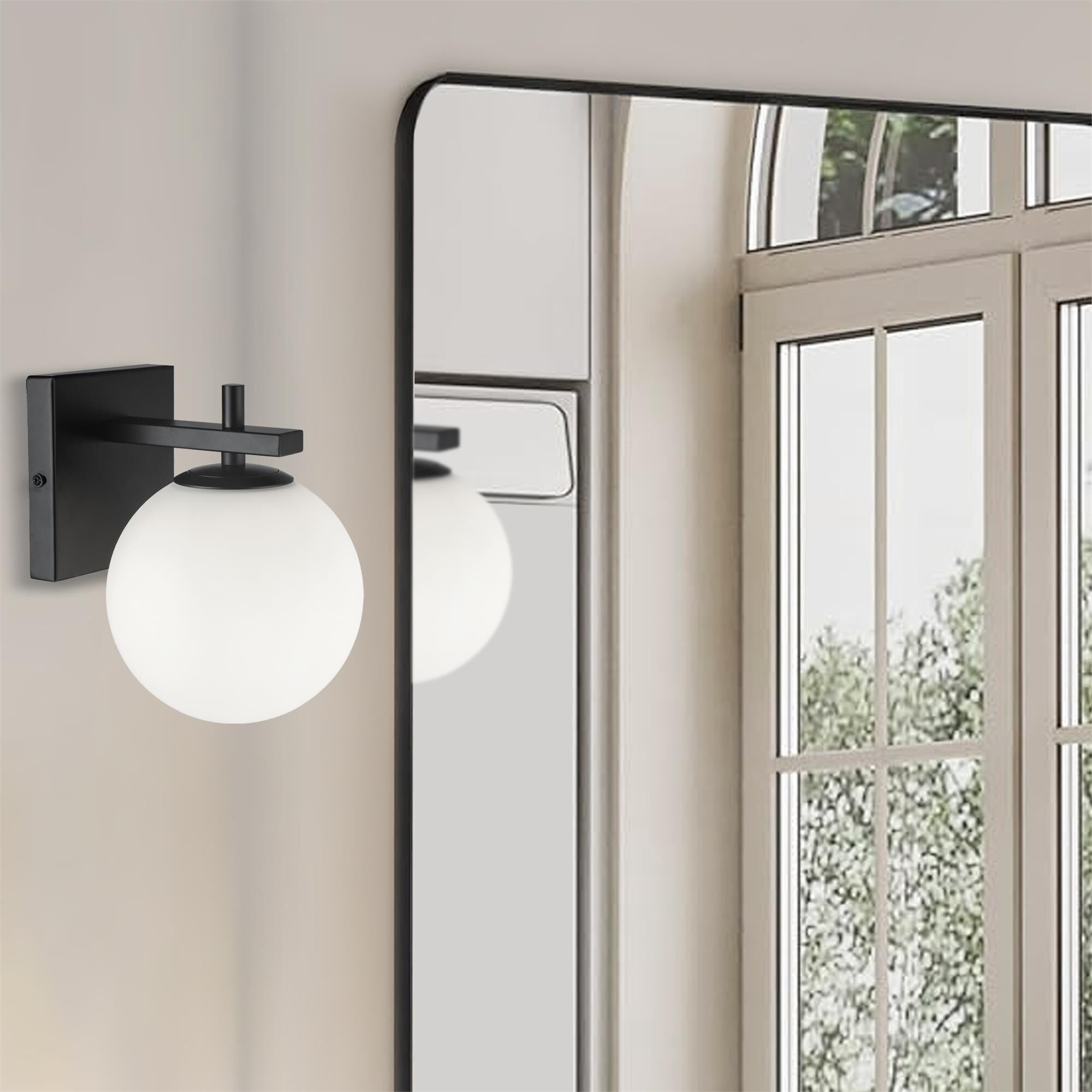 Shown in Black and White finish and White Globe glass