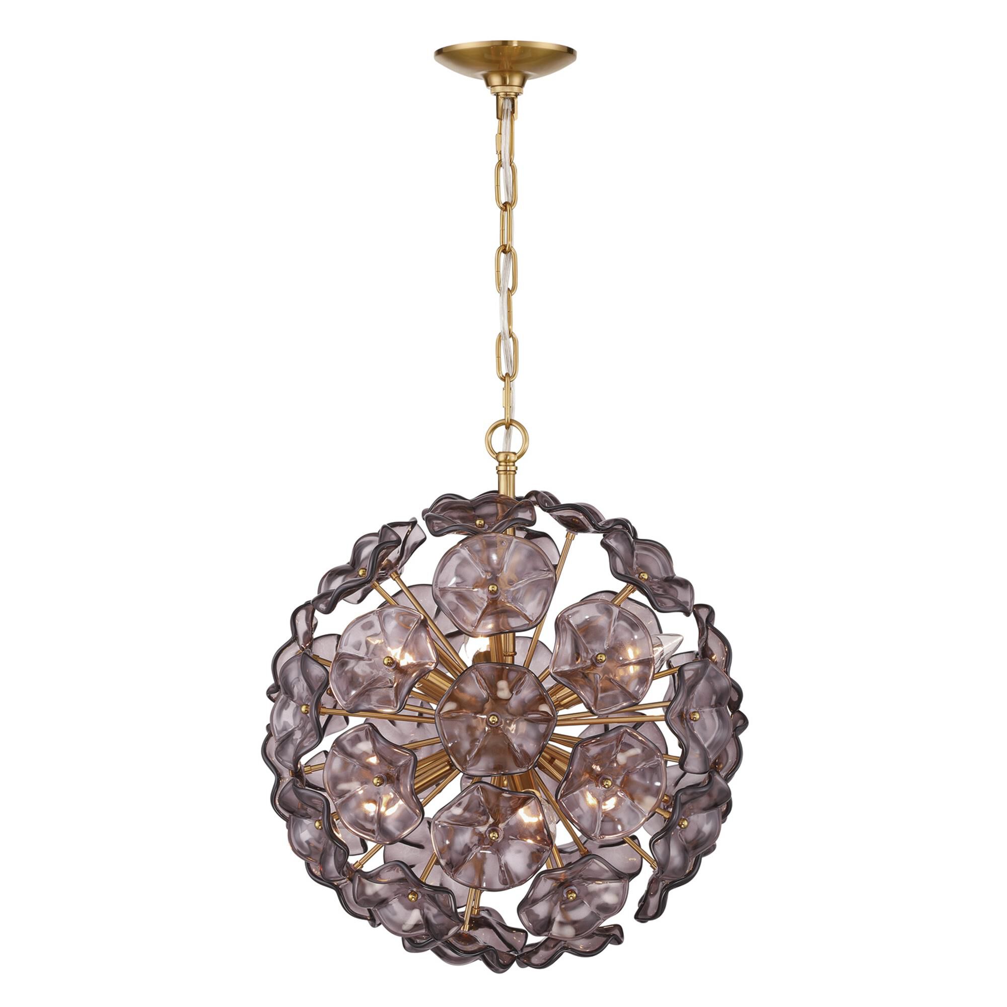 Shown in Aged Brass finish and Floral Glass Petals crystal