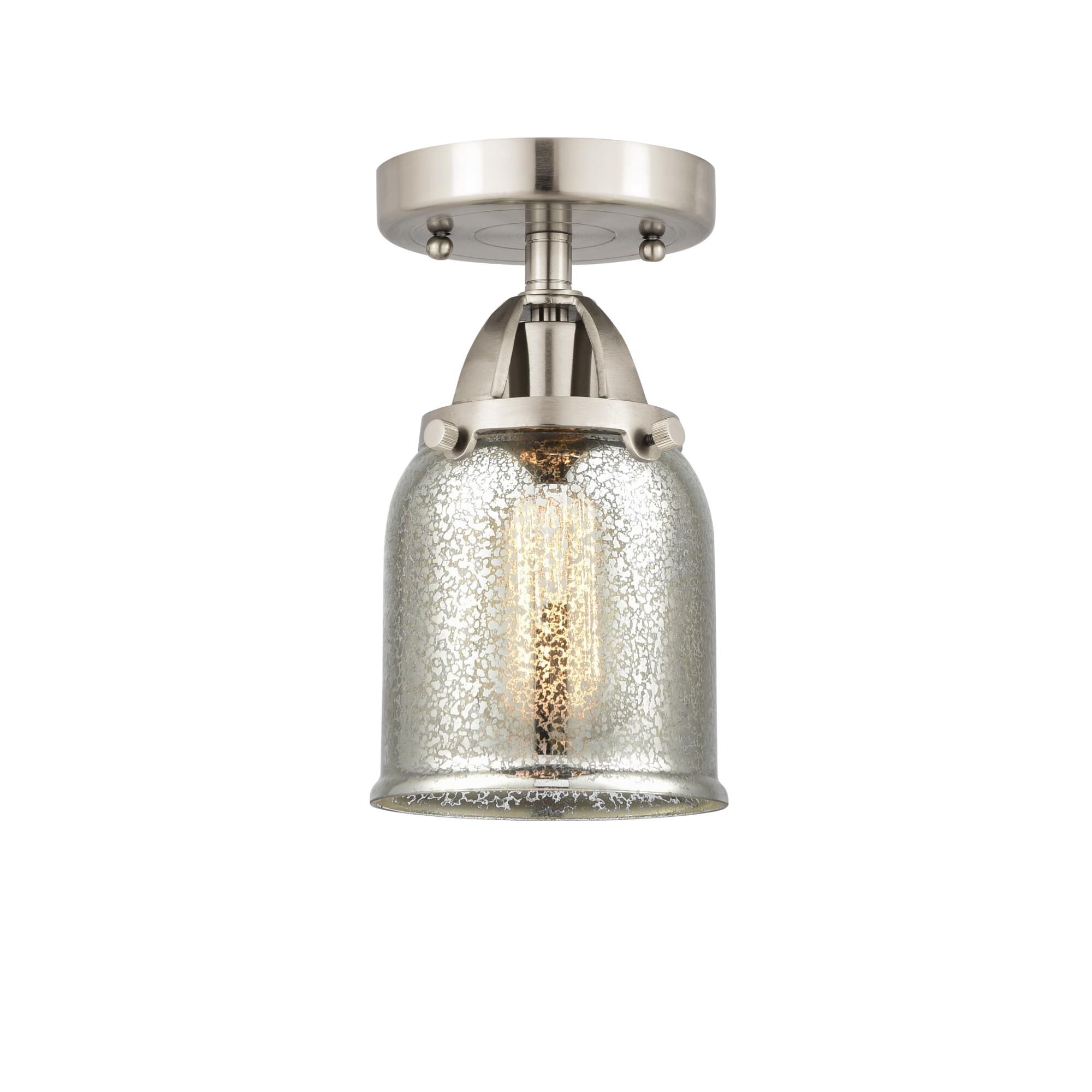 Shown in Brushed Satin Nickel finish and Silver Plated Mercury Small Bell glass and No Shade shade