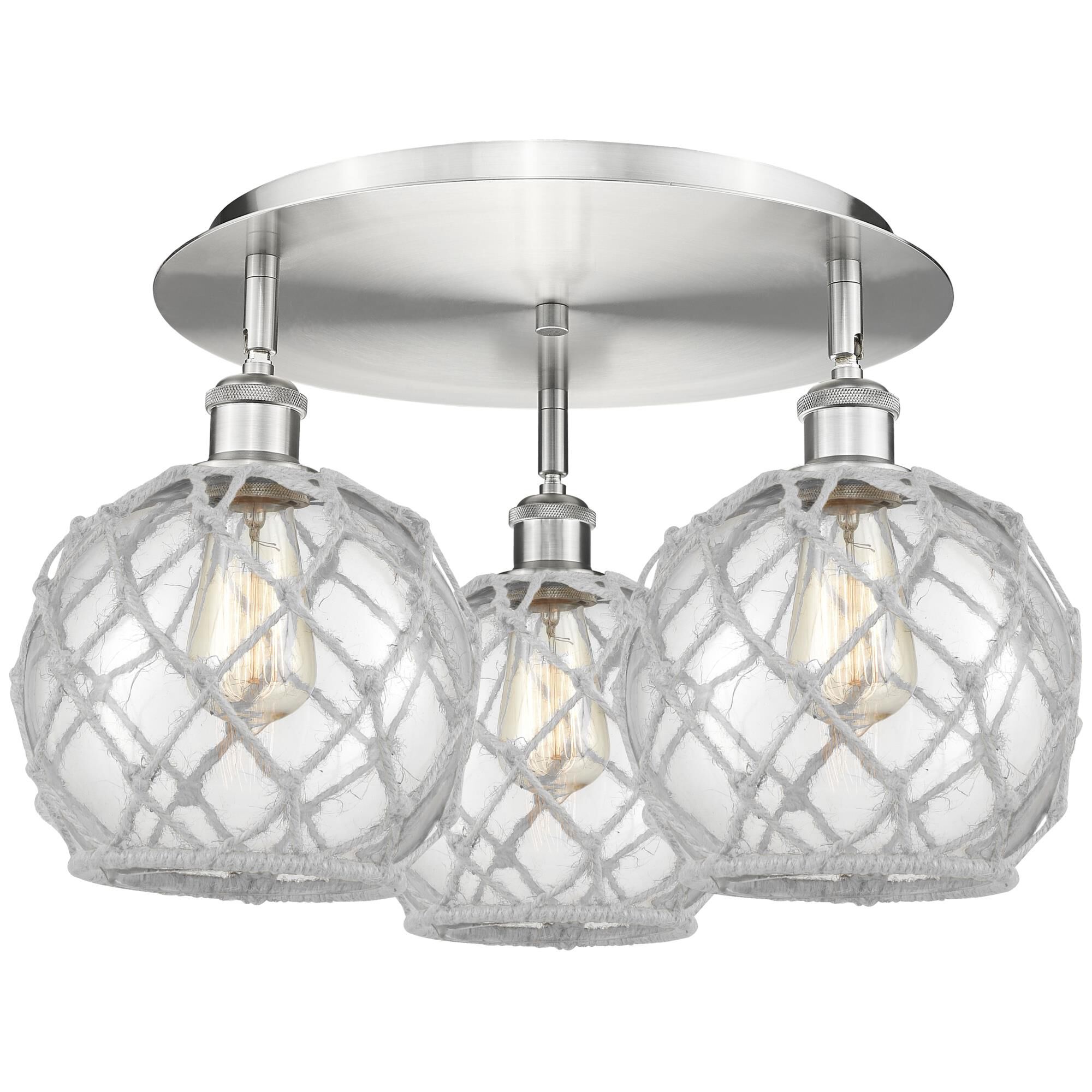 Shown in Satin Nickel finish and Clear with White Rope glass