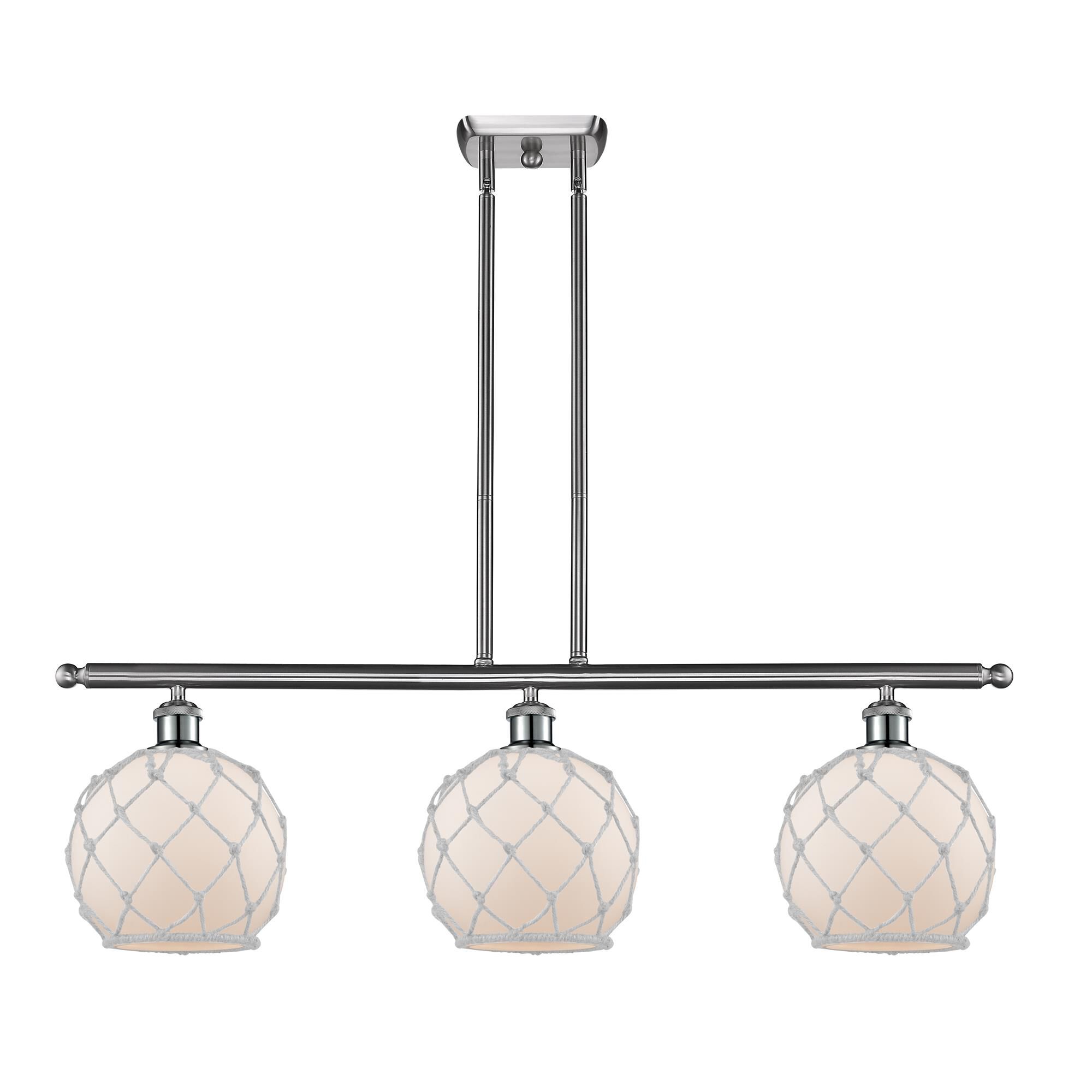 Shown in Brushed Satin Nickel finish and White With White Rope glass