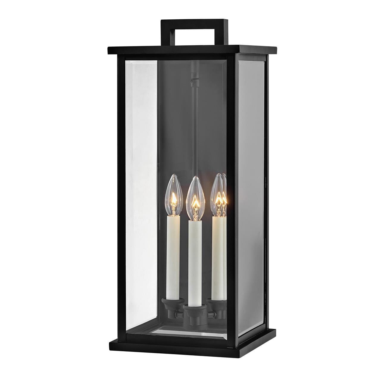 Shown in Black finish and Clear Beveled glass
