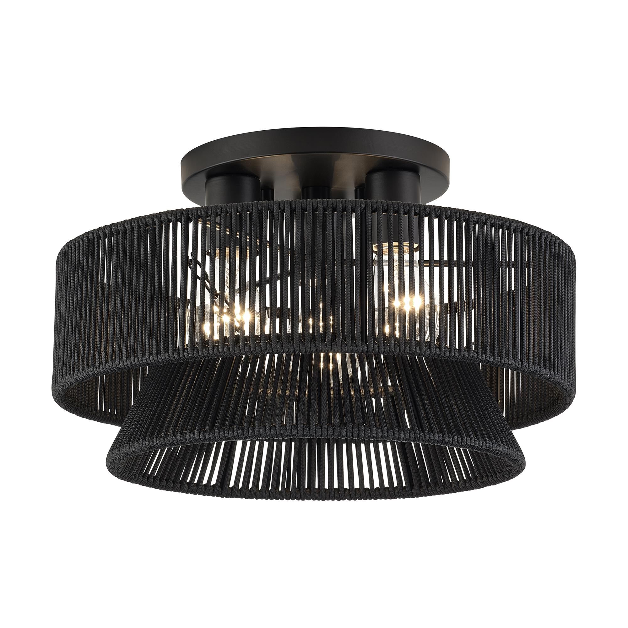 Shown in Black finish and Hand-Woven Parisian Night Color Polyester Rope shade