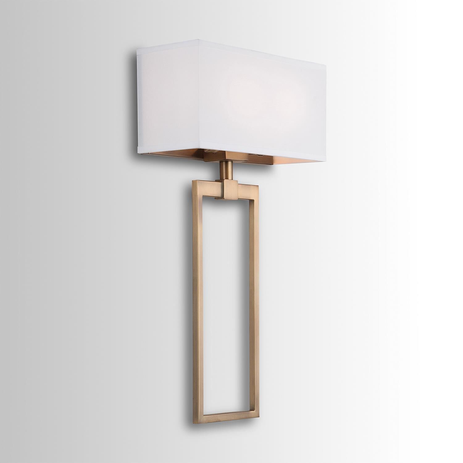 Shown in Aged Brass finish and White Fabric Bolt-On shade