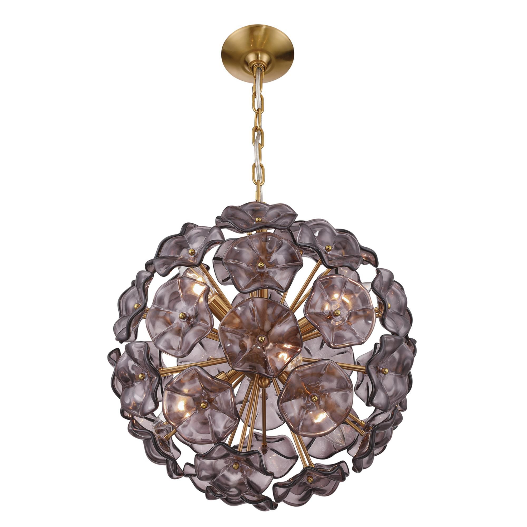 Shown in Aged Brass finish and Floral Glass Petals crystal