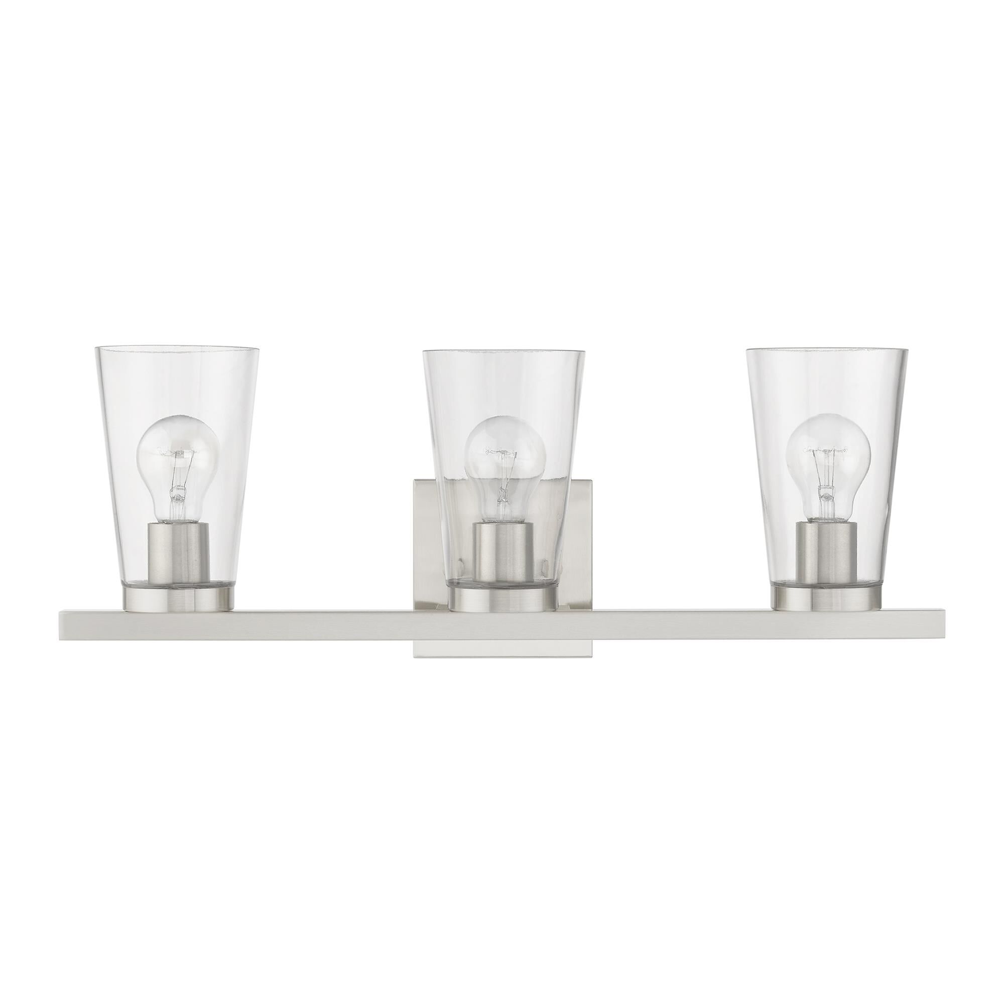 Shown in Brushed Nickel finish and Clear glass