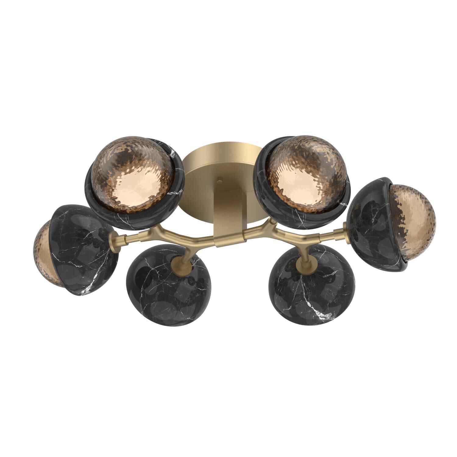Shown in Gilded Brass finish and Bronze glass and Black Marble accent
