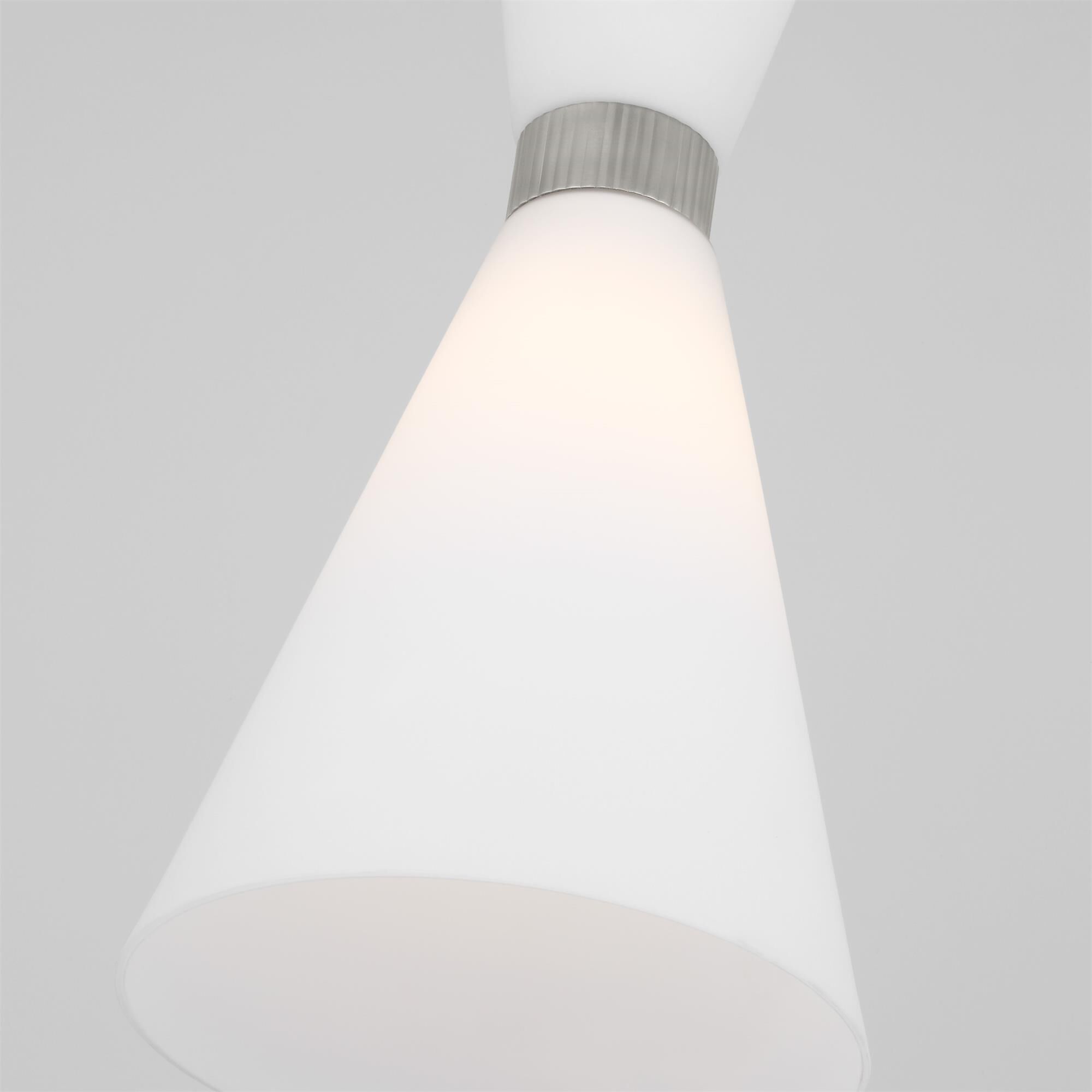 Shown in Brushed Steel finish and Etched White Glass s shade