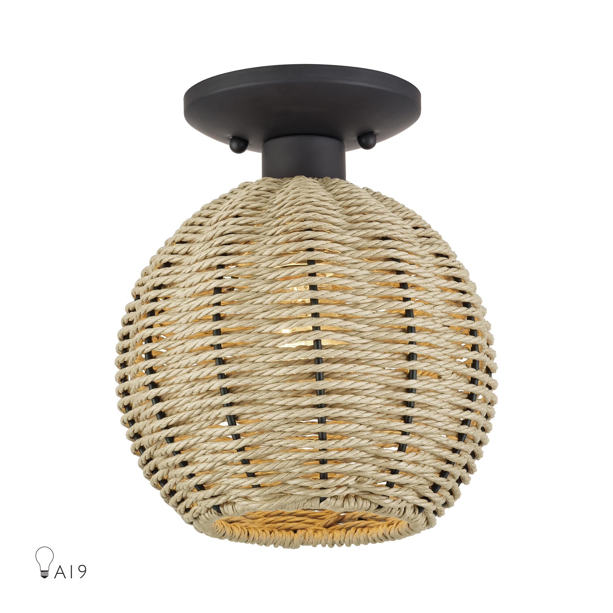 Shown in Bronze finish and Hand-Woven French Beige Paper Rope shade