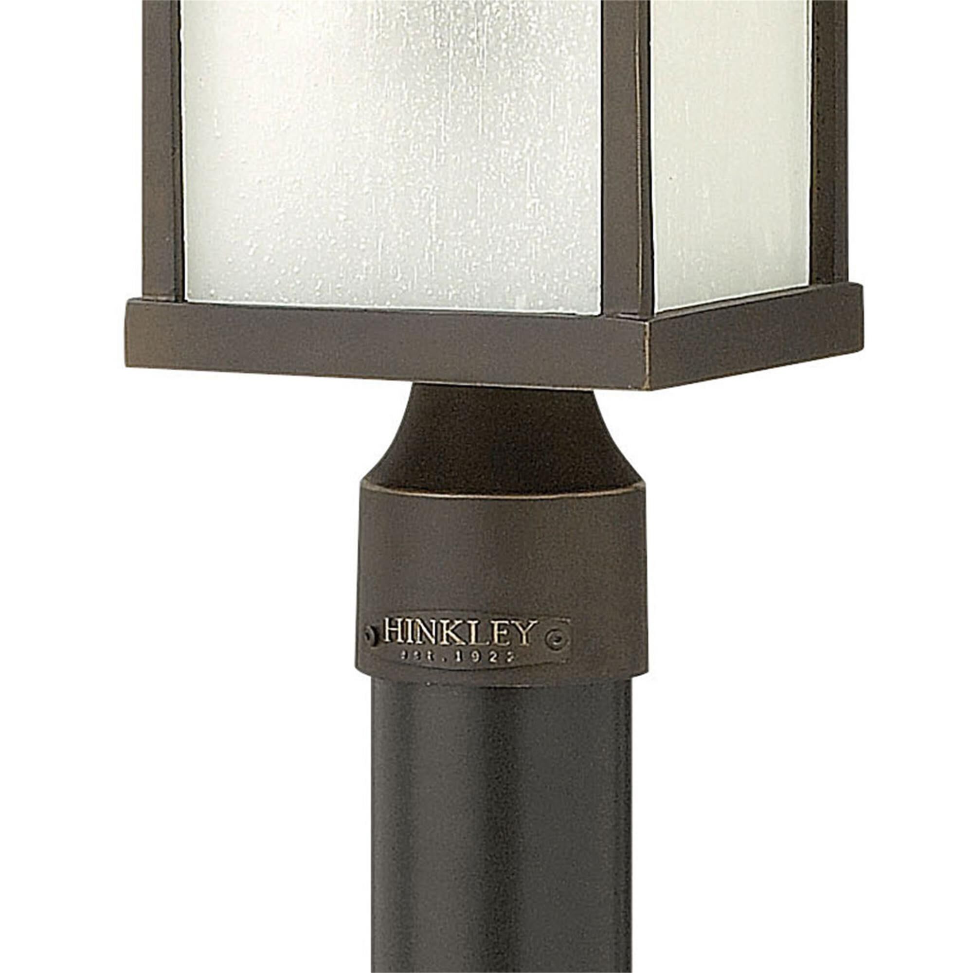 Shown in Oil Rubbed Bronze finish and Etched Seedy glass