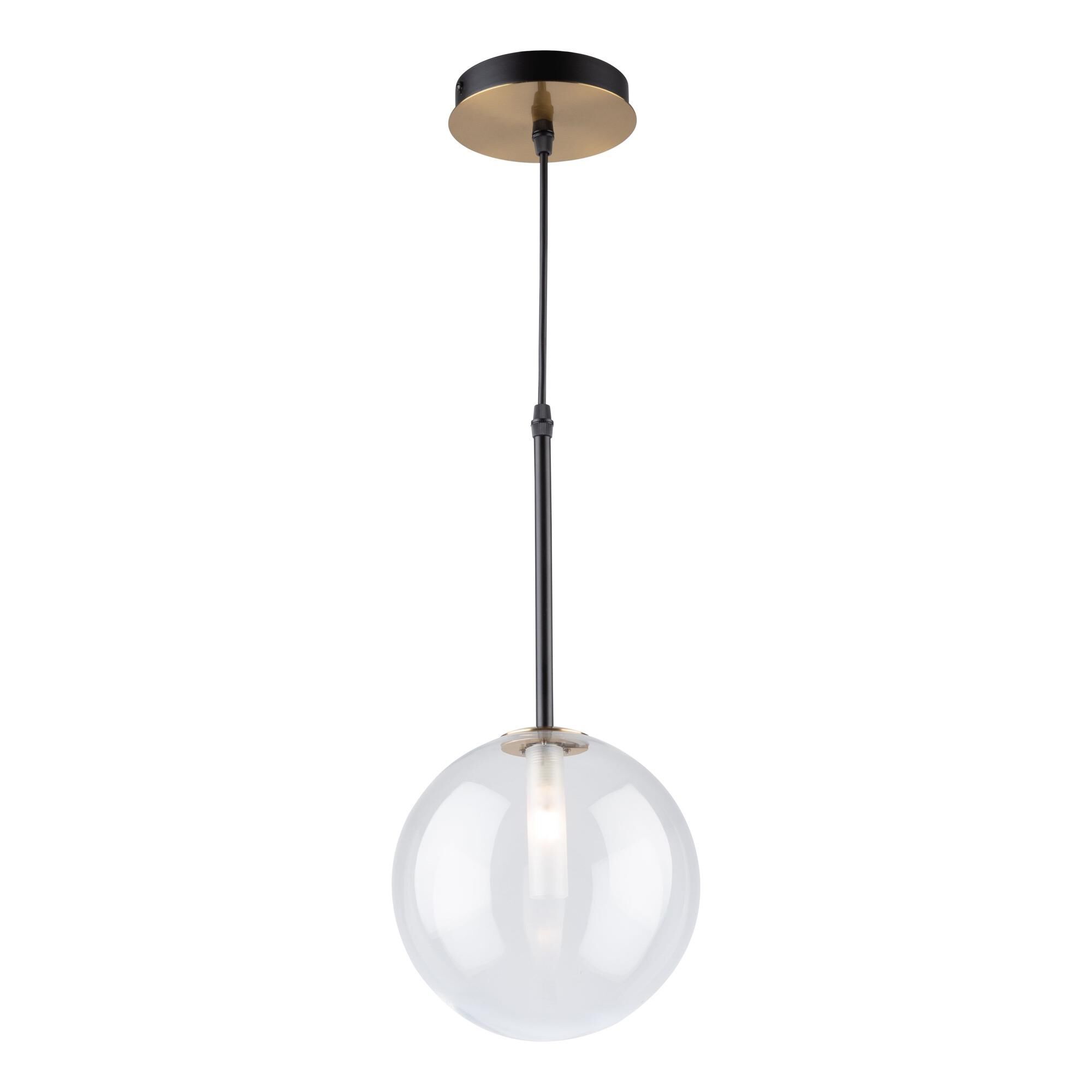 Shown in Matte Black & Brass finish and Glass shade