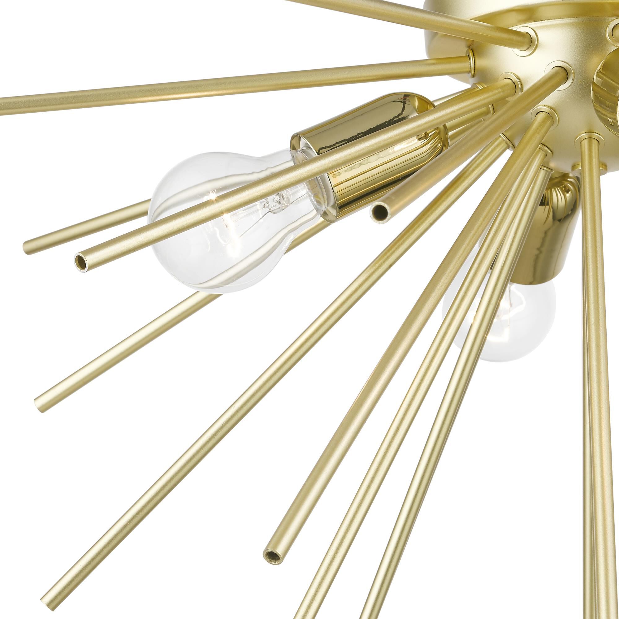 Shown in Soft Gold with Polished Brass Accents finish and Iron Pipe Rods shade