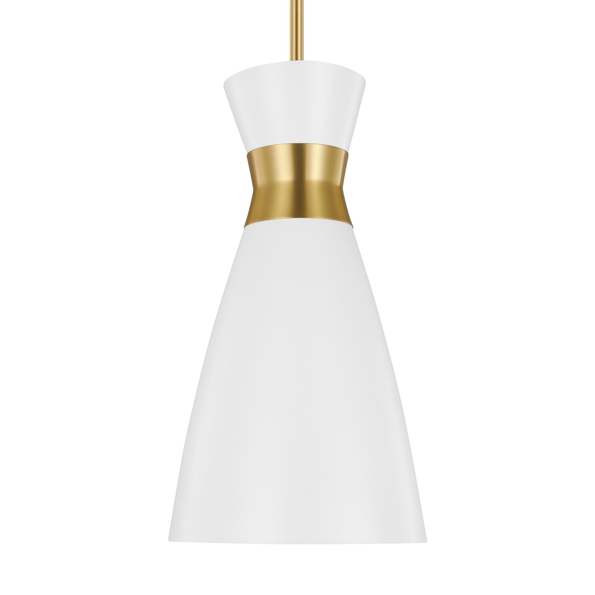 Shown in Burnished Brass finish and Matte White Steel shade