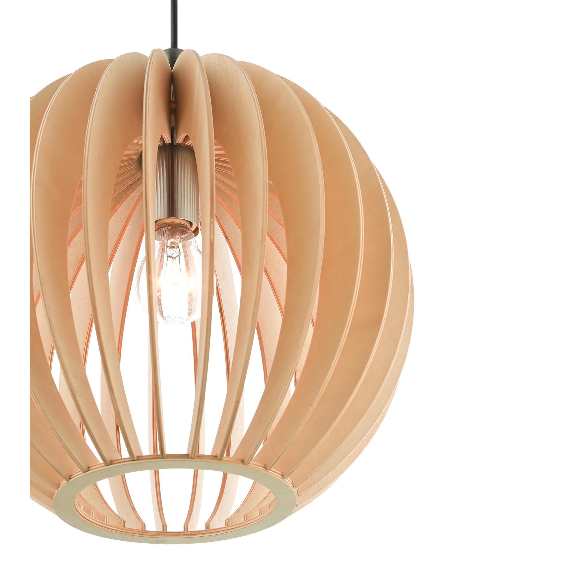 Shown in Brushed Nickel finish and Round Wood Shade glass and Round Wood shade