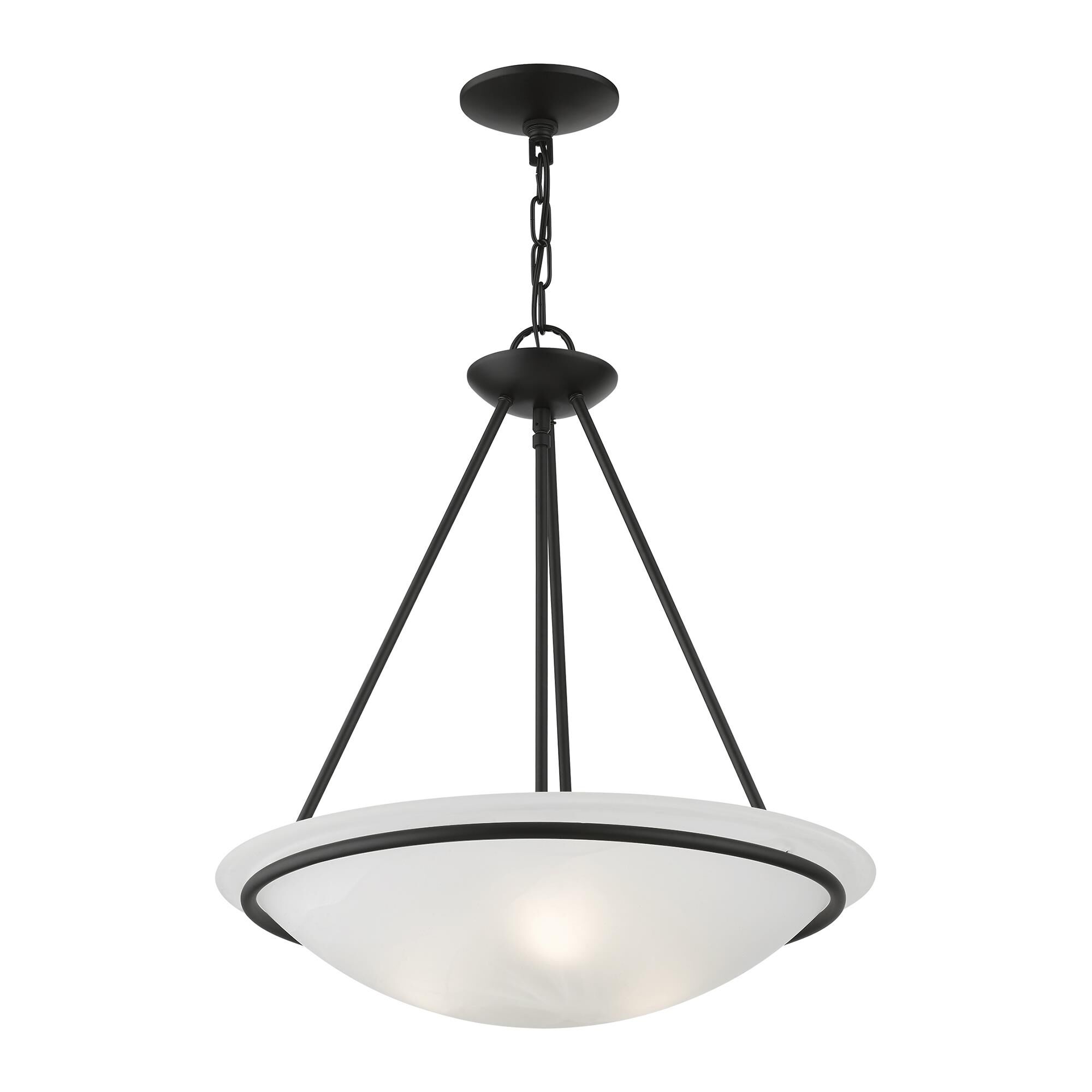 Shown in Black finish and White Alabaster glass and White Alabaster Glass shade