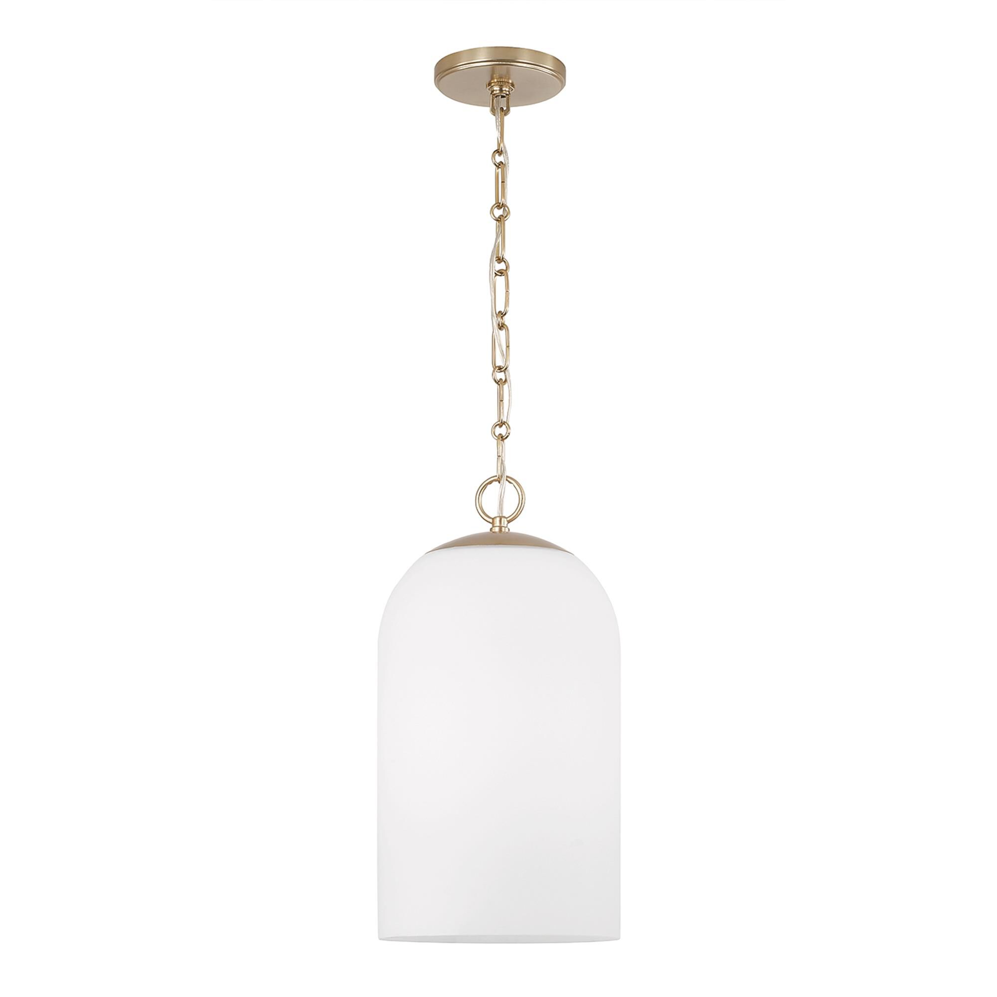 Shown in Matte Brass finish and Soft White glass